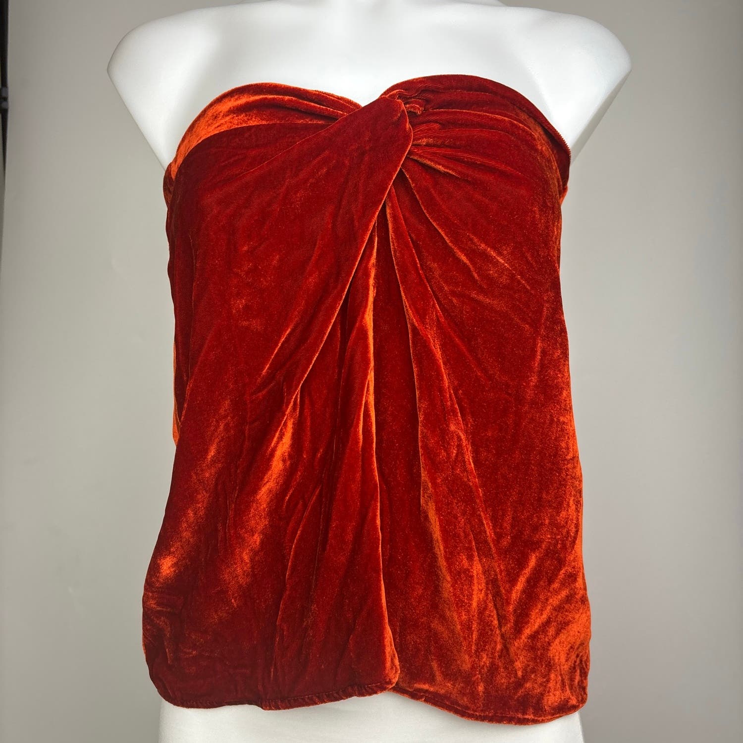 Reformation Women's Burnt Orange Velvet Twist Front Strapless Blouse Top Size 2 - Image 4