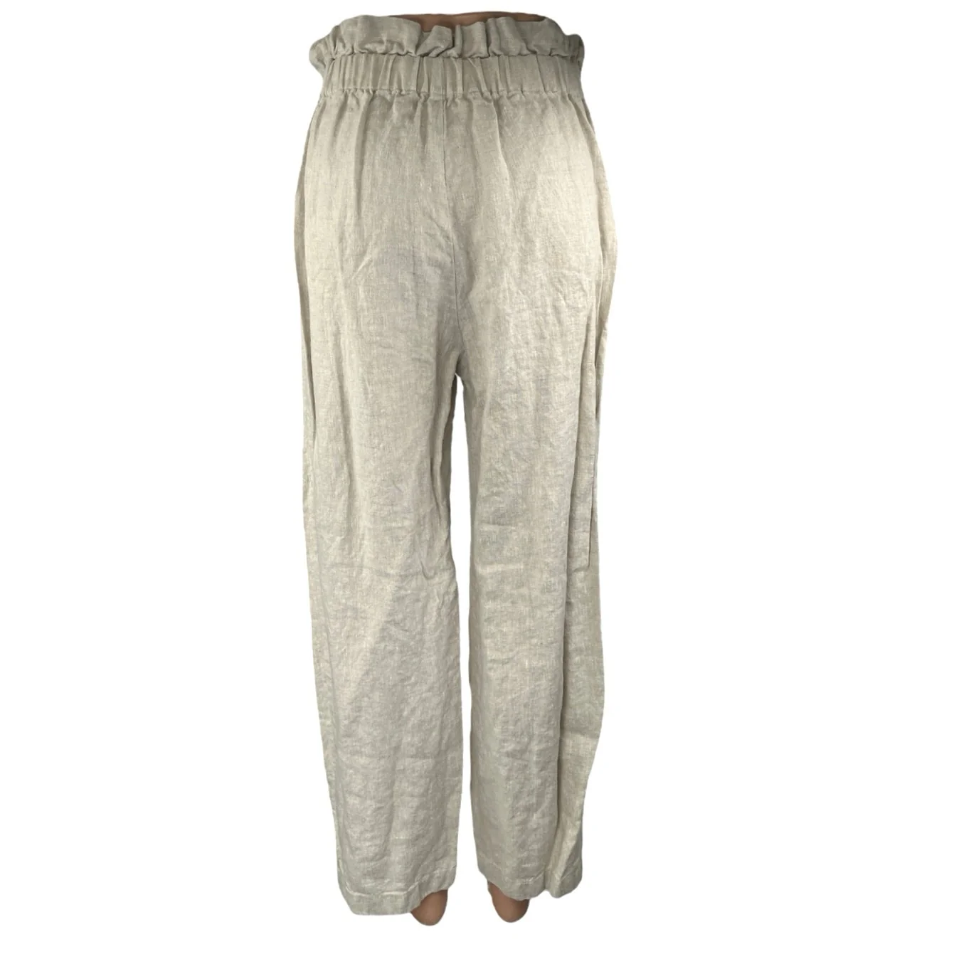 Reformation Women's Gray 100% Linen Paperbag Straight Trousers Pants Size 6 - Image 3
