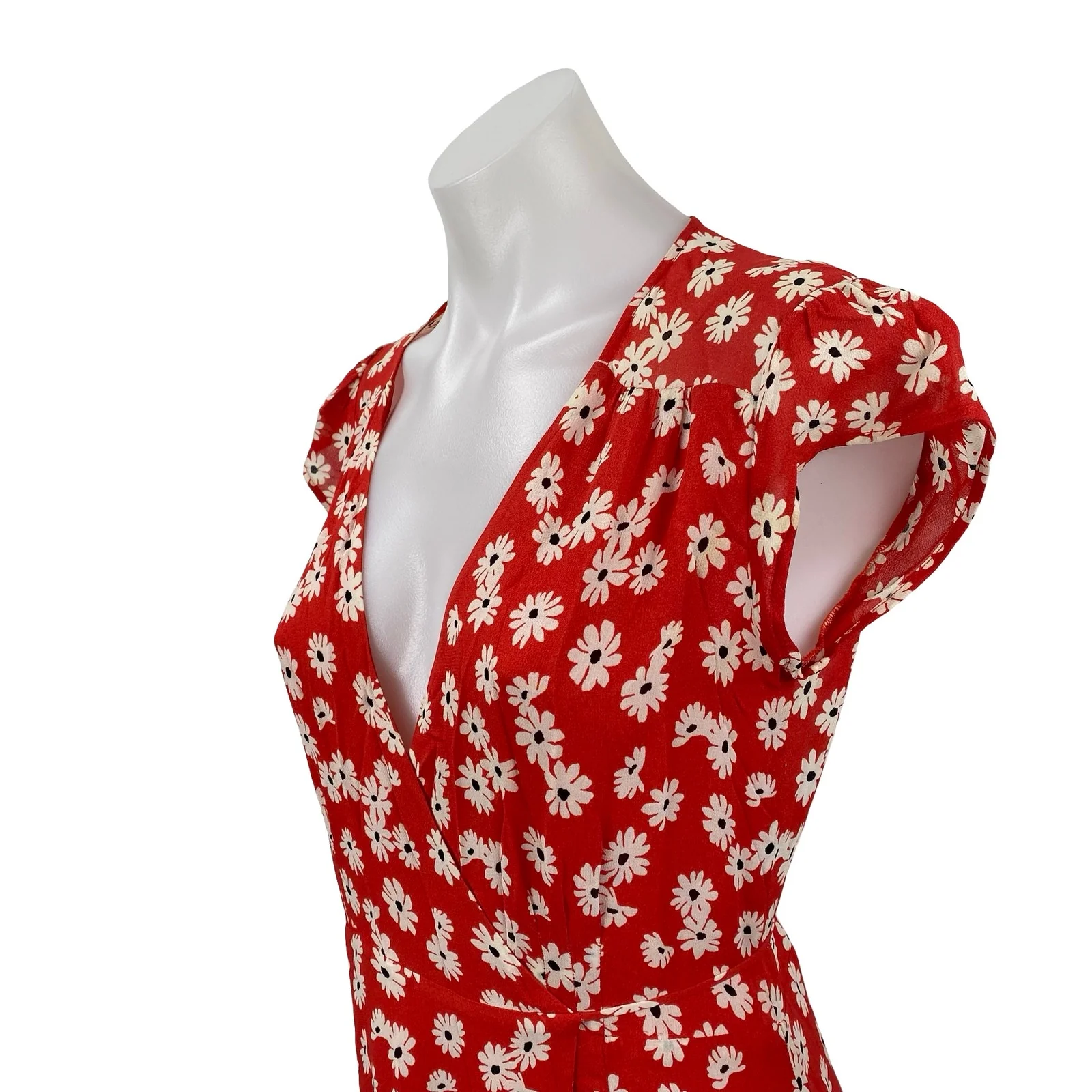Reformation Womens Oopsie Daisy Carina Red Floral Midi Flare A-Line Wrap Dress S - Image 2