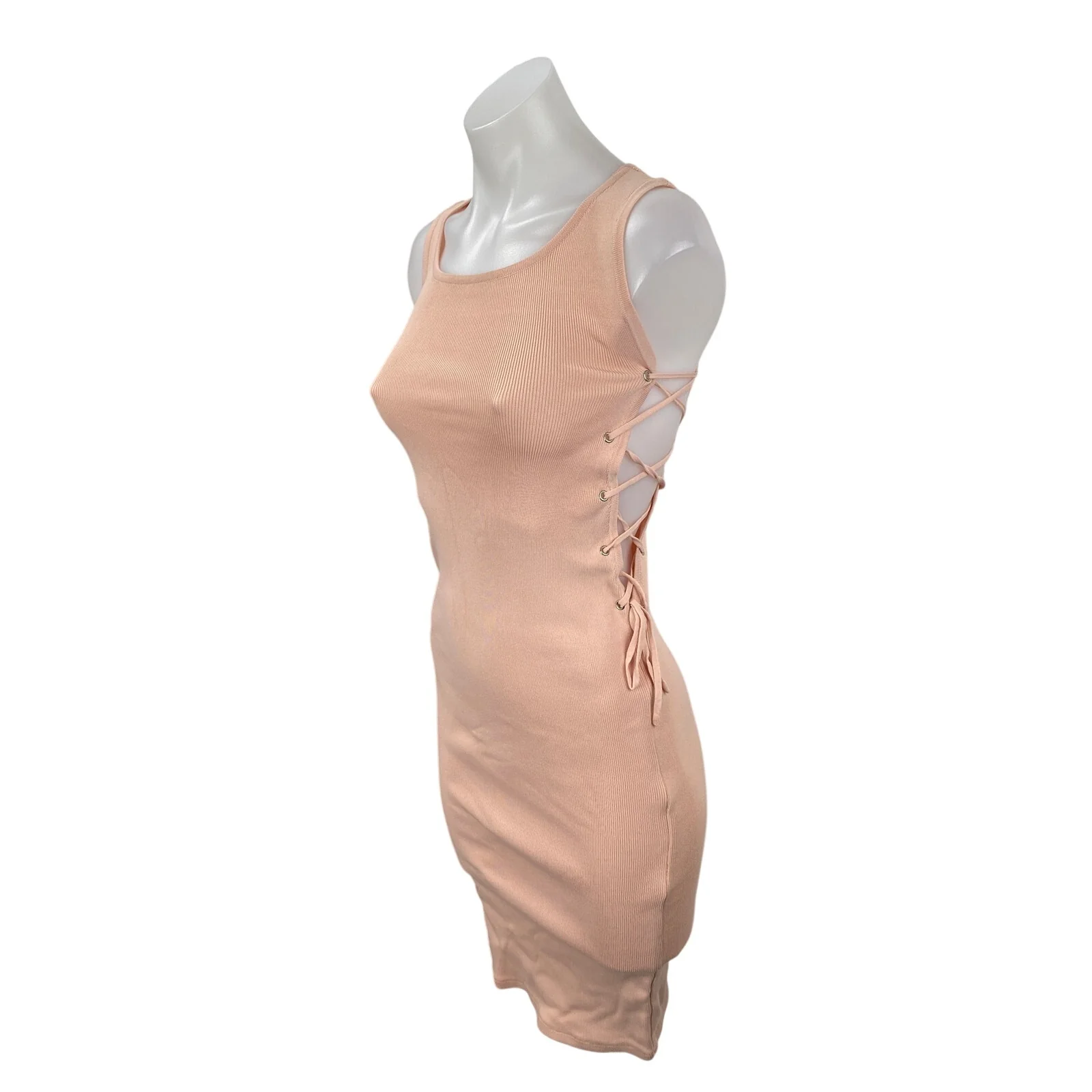Rehab Coral Sleeveless Side Lace Up Ribbed Knit Tank Mini Bodycon Dress Size S - Image 3