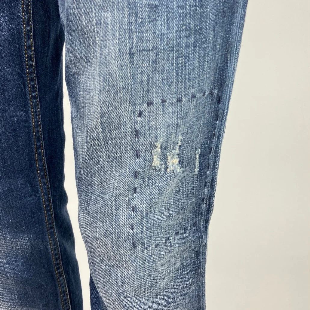 Reign Blue Kimberly Faded Low Rise Distressed Skinny Ankle Crop Denim Jeans 29R - Image 5