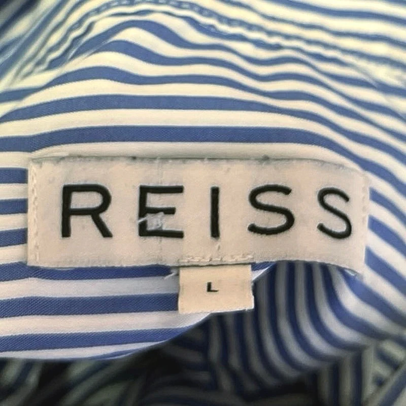 Reiss Blue White Striped Button Up Collar Long Sleeve Crop Shirt Blouse Top Sz L - Image 5