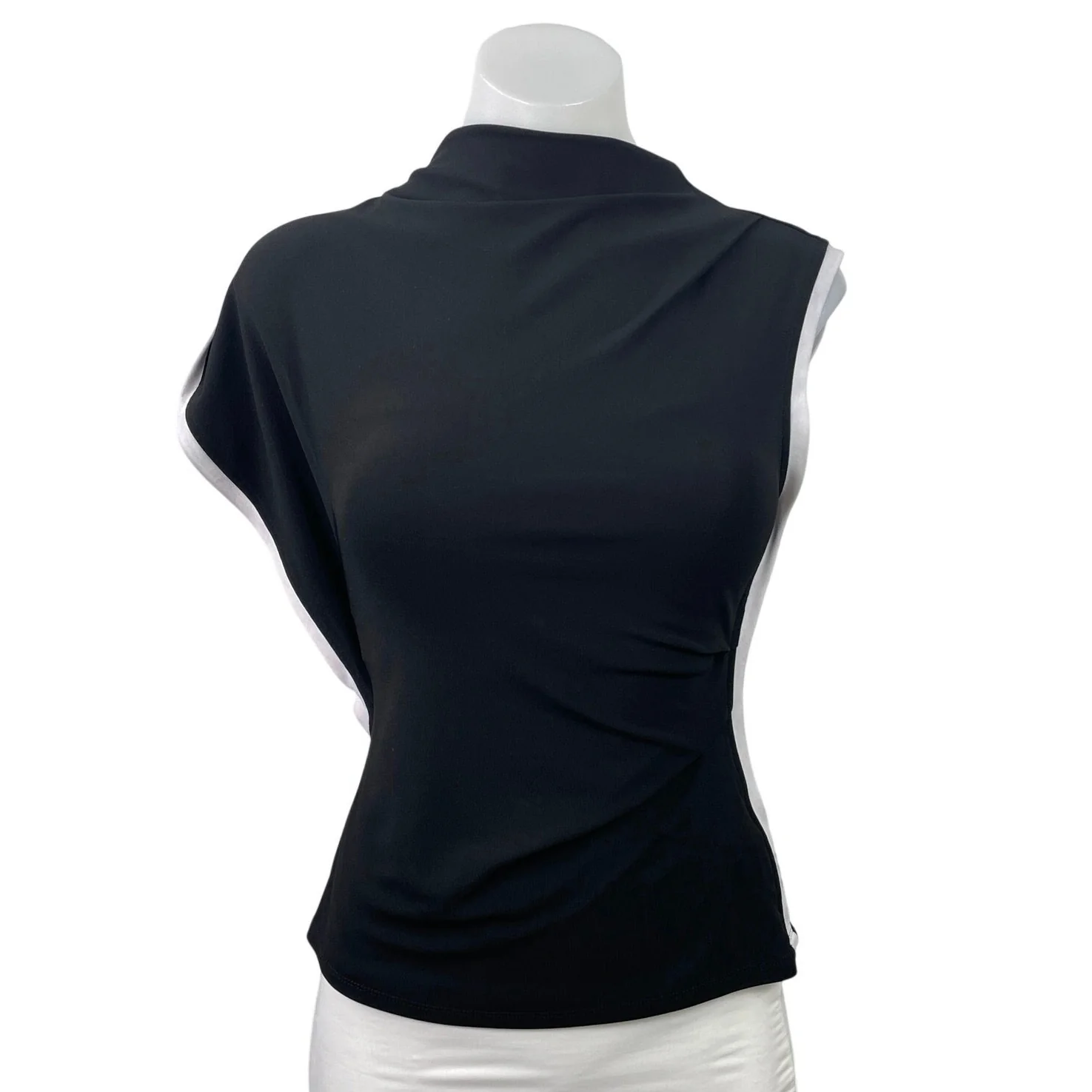 Reiss Eva Women's Black Asymmetric Contrast Mock Neck One Shoulder Blouse Top XS