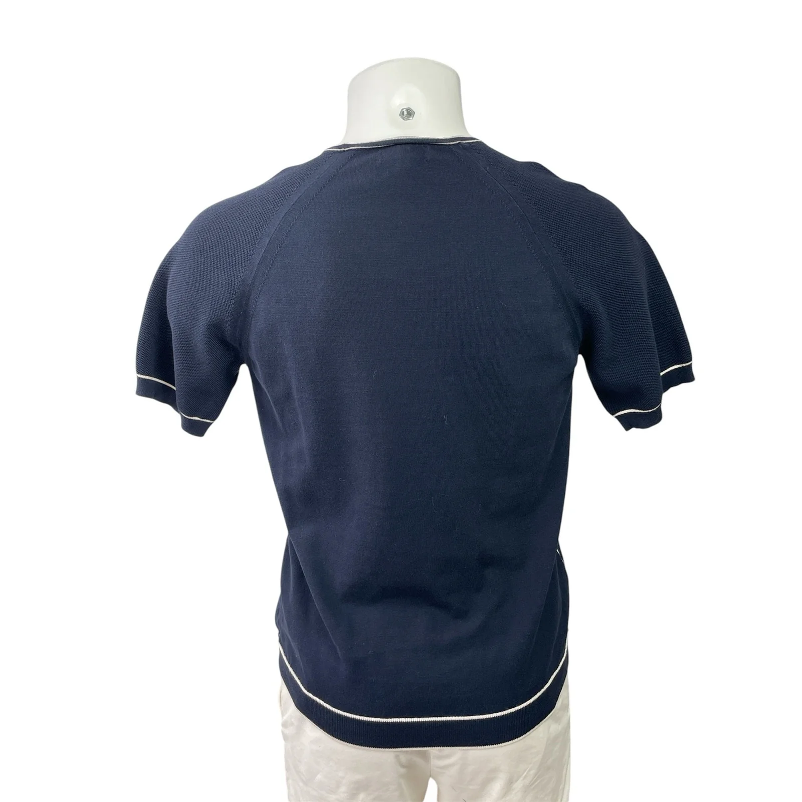 Reiss Kyle Pique Mens Navy Blue Crew Neck Knit Short Sleeve Tee T-shirt Top Sz M - Image 3