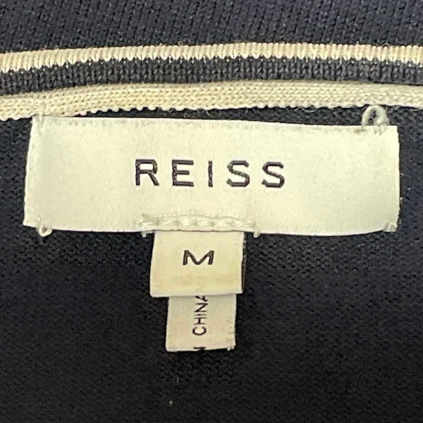 Reiss Kyle Pique Mens Navy Blue Crew Neck Knit Short Sleeve Tee T-shirt Top Sz M - Image 4