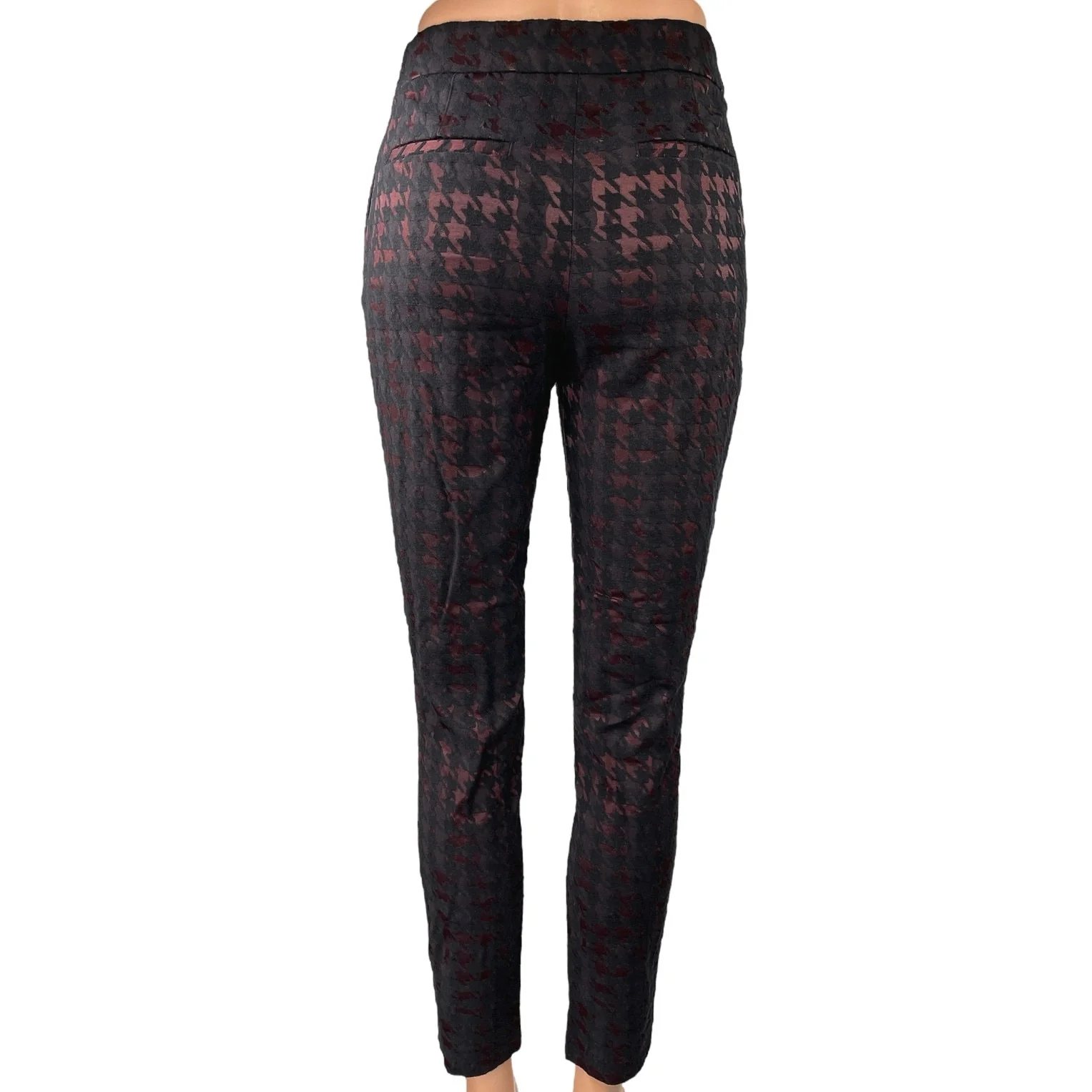 Reiss Laura Black Red Metallic Houndstooth Checkered Skinny Trousers Pants Sz 0 - Image 3