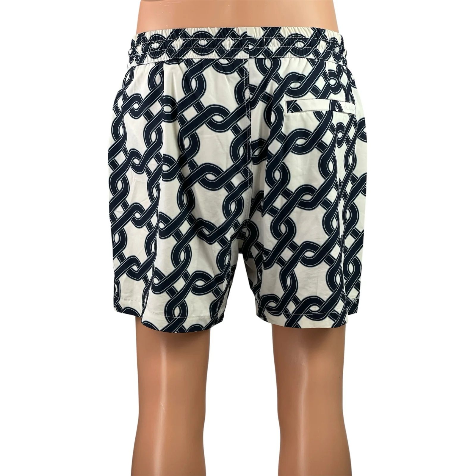 Reiss Men's Black Chain Print Geometric Drawstring Beach Bermuda Swim Shorts L - Image 3