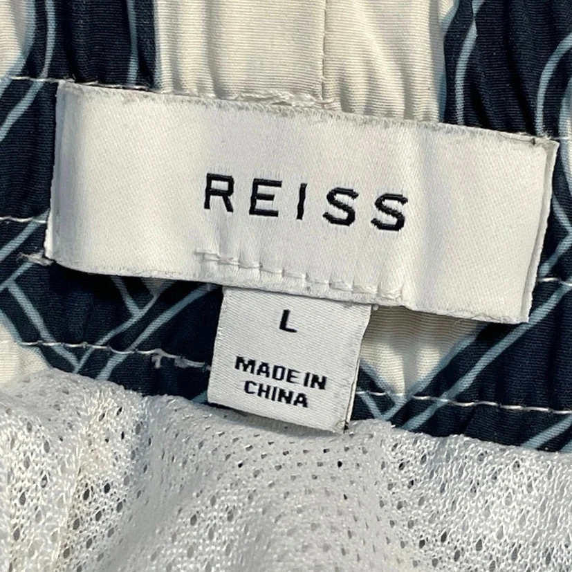 Reiss Men's Black Chain Print Geometric Drawstring Beach Bermuda Swim Shorts L - Image 4