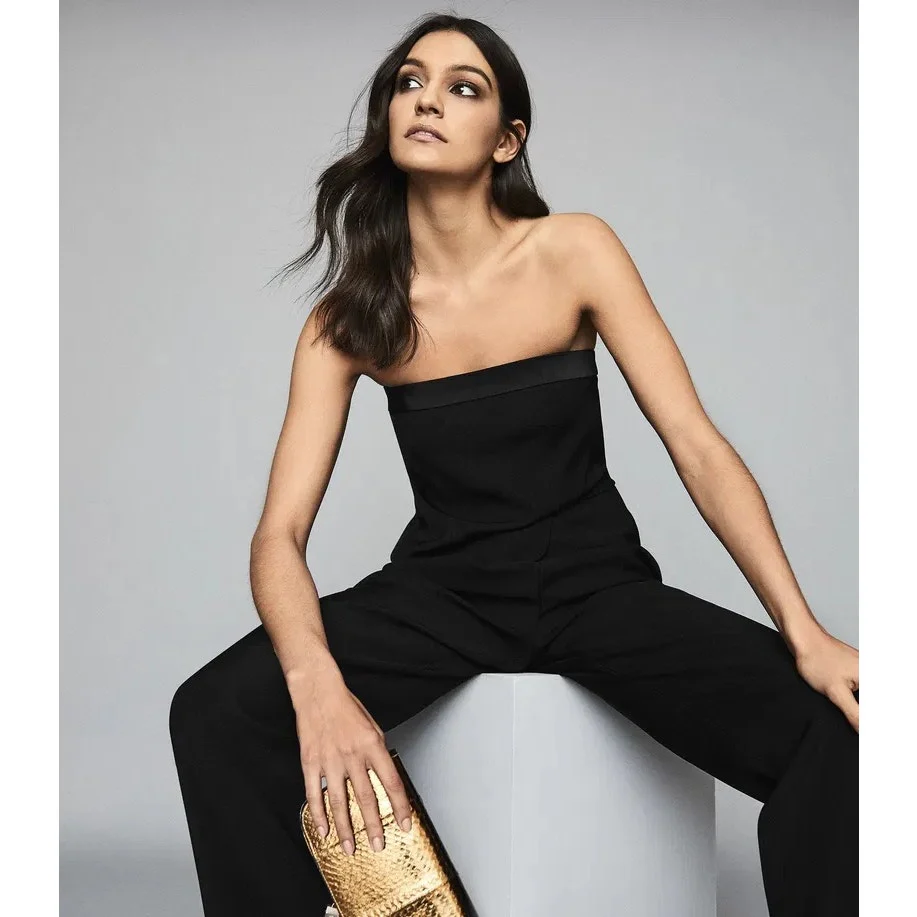 Reiss Toni Silk Satin Trimmed Strapless Tube Sleeveless Bandeau Jumpsuit Size 2 - Image 4