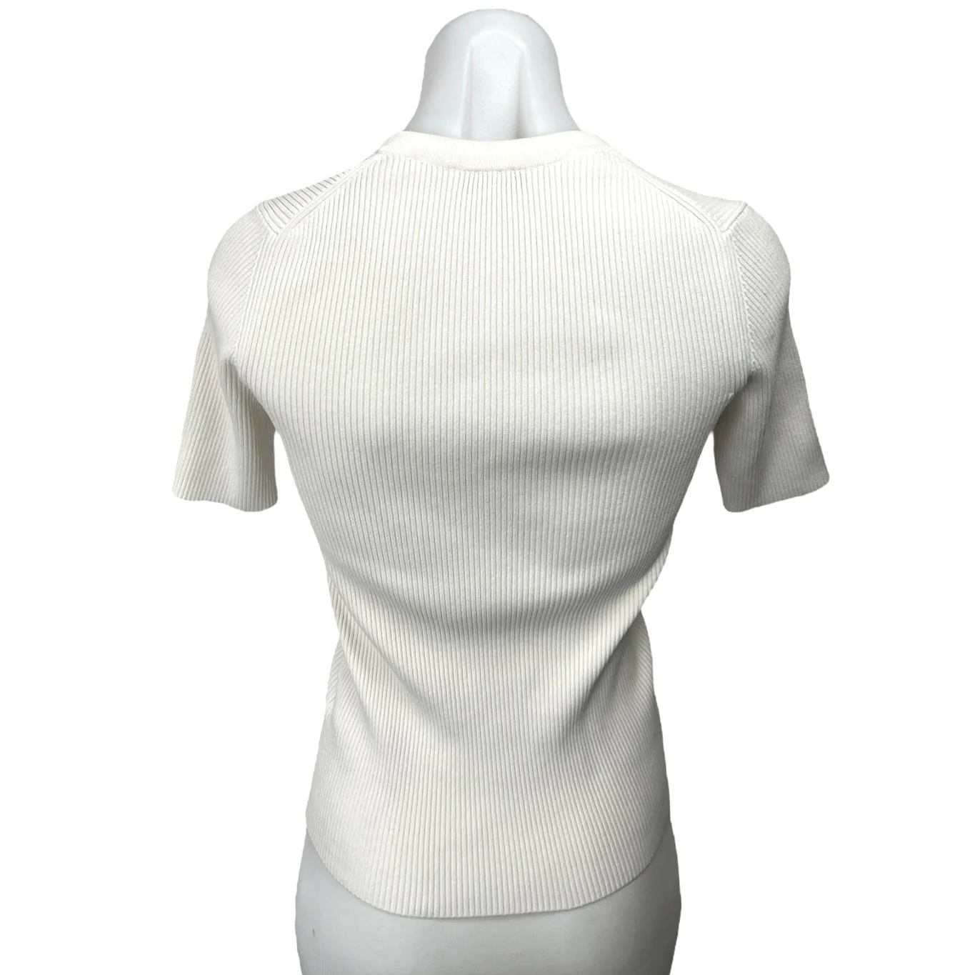 Reiss Women's White Rib Knit Tie Neck Short Sleeve Pullover Sweater Shirt Top S - Image 2