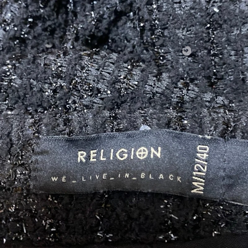 Religion Black Metallic Tweed Knit Straight High Waist Cargo Trousers Pants Sz M - Image 5