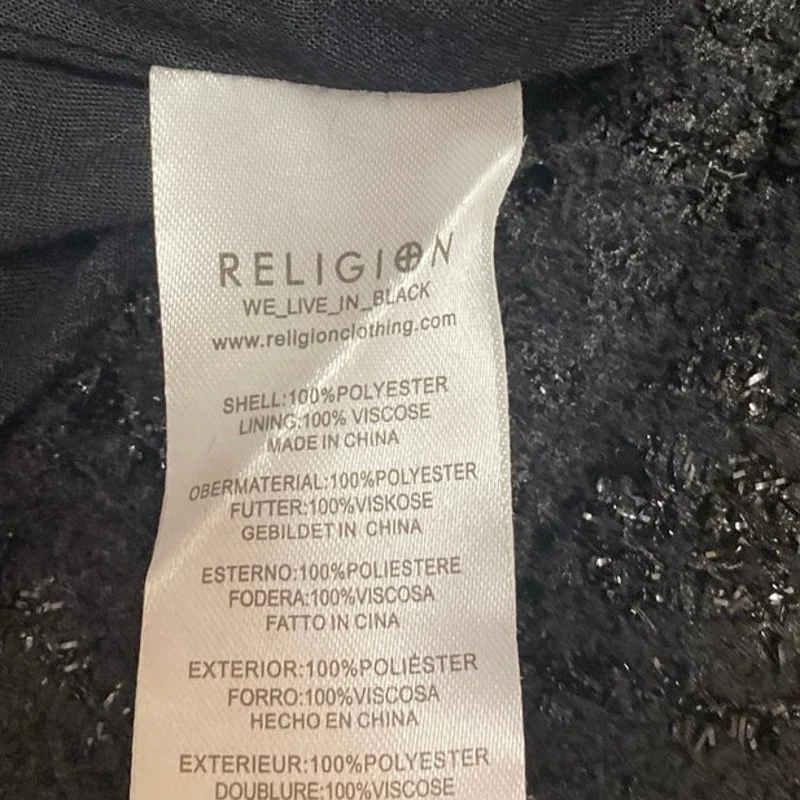 Religion Black Metallic Tweed Knit Straight High Waist Cargo Trousers Pants Sz M - Image 6
