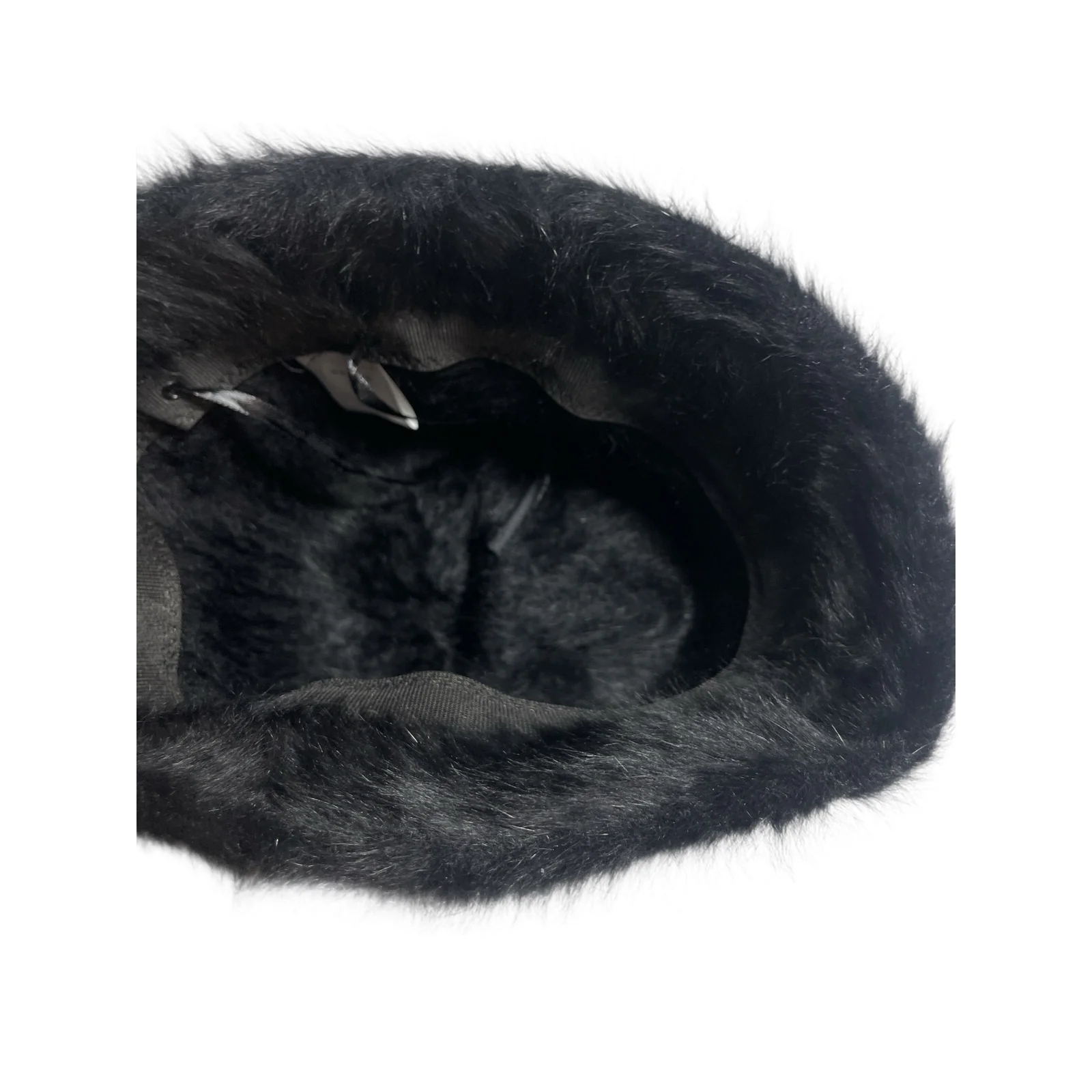 Reorg Women's Black Faux Fur Fleece Fuzzy Logo Snow Winter Bucket Hat OS - Image 4