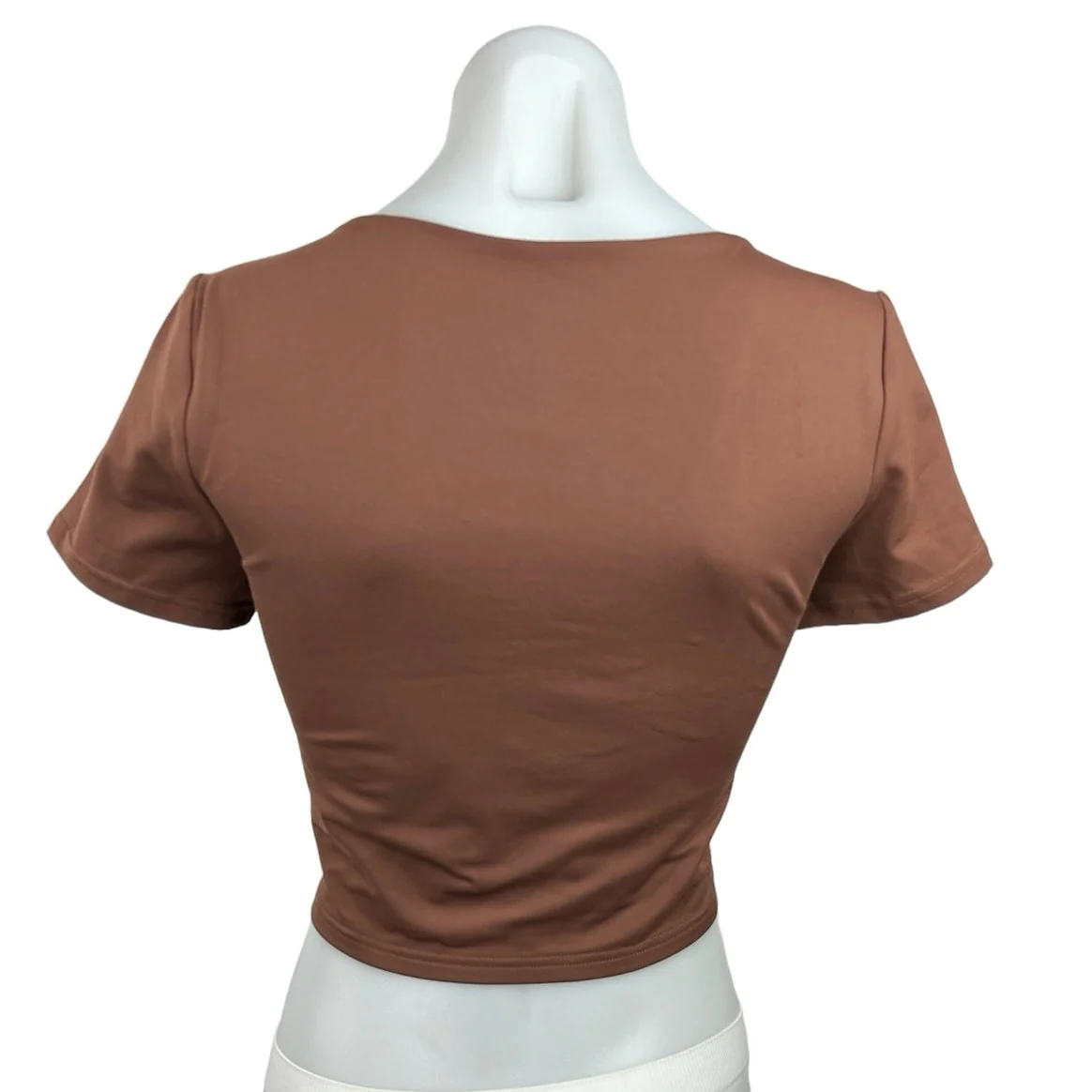 Reoria Women's Brown Pullover V Neck Short Sleeve Casual T Shirts Crop Top Sz M - Image 2