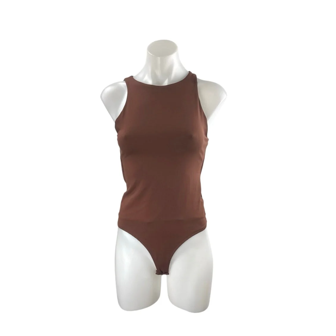 Reoria Womens Brown Sleeveless High Mock Neck Slim One Piece Tank Bodysuit Top S