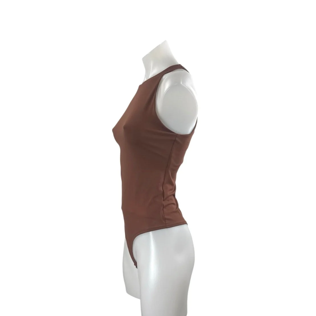 Reoria Womens Brown Sleeveless High Mock Neck Slim One Piece Tank Bodysuit Top S - Image 2