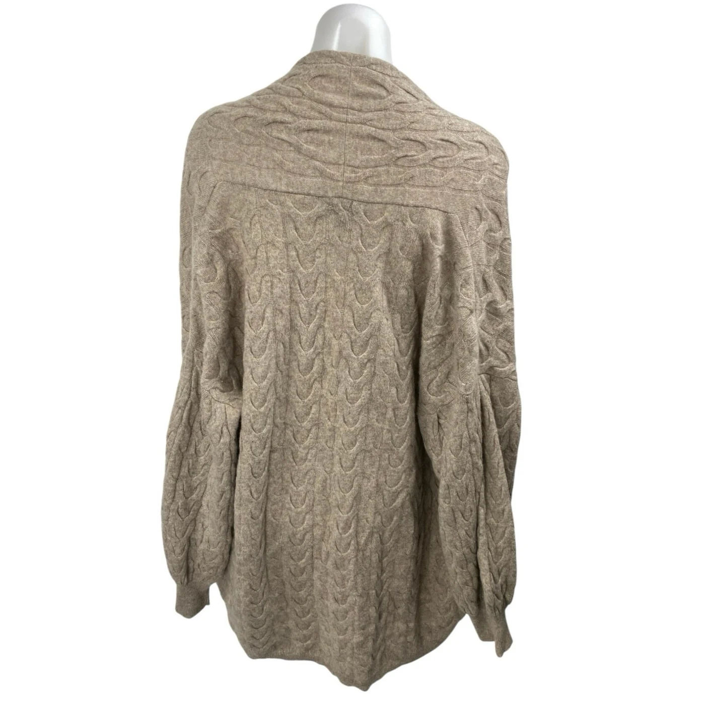 Repeat 100% Cashmere Tan Cable Knit Open Front Long Sleeve Cardigan Sweater XXS - Image 2