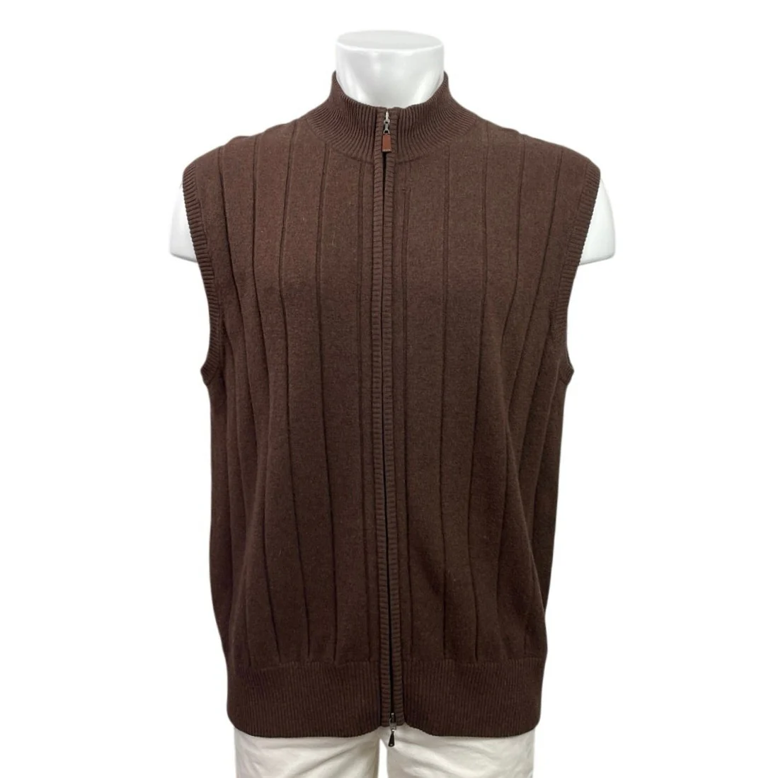 Reserve Patrick James Brown Knitted Full Zip Sleeveless Sweater Vest Tank Top XL