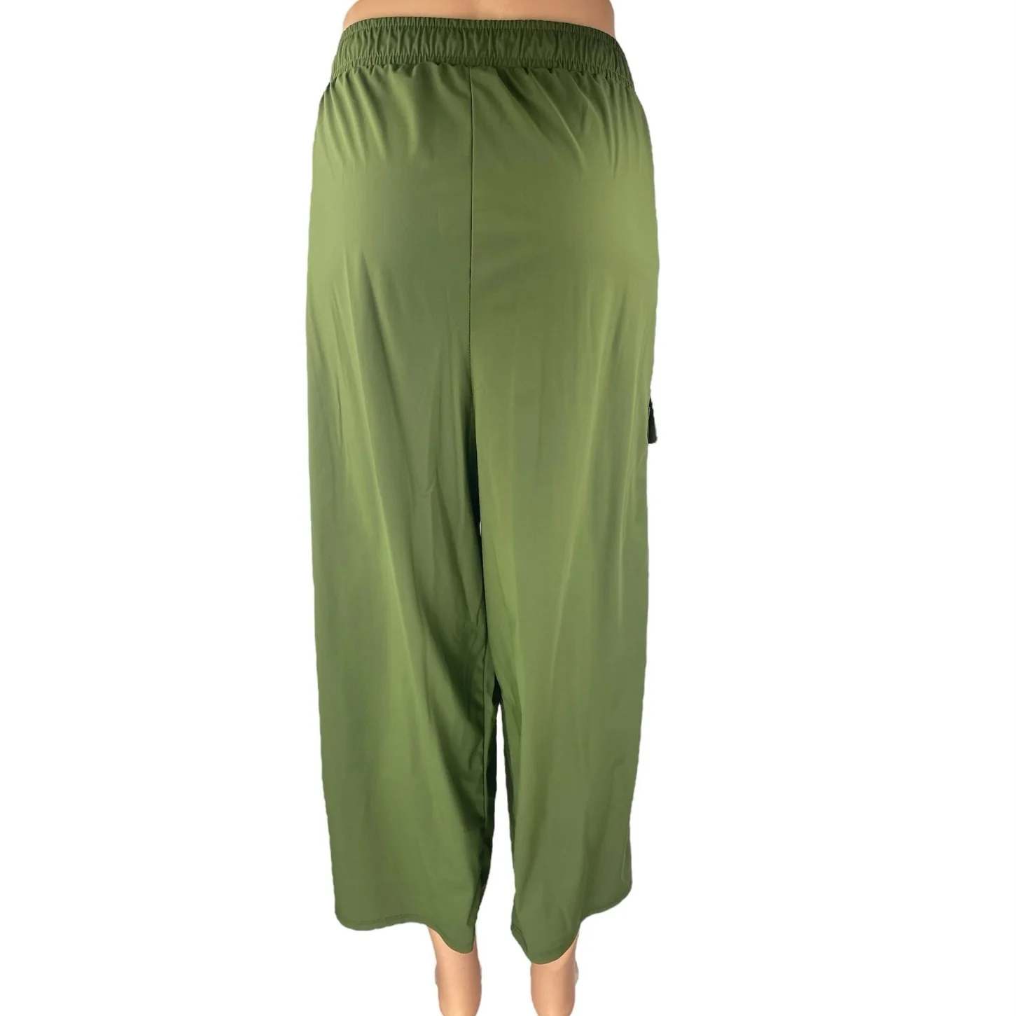 Retrology Green Drawstring High Waisted Cargo Wide Leg Trousers Cropped Pants 1x - Image 3