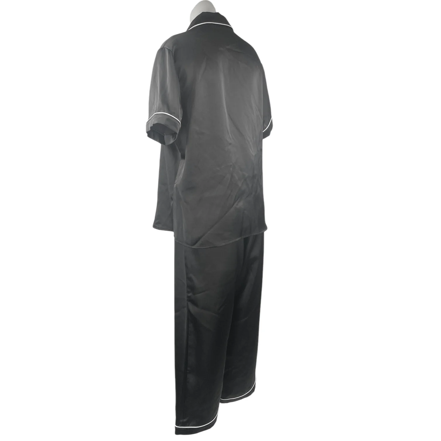 Revelry Black Satin Silk Short Sleeve Button Up Sleepwear Pajamas Pants Set L/XL - Image 3