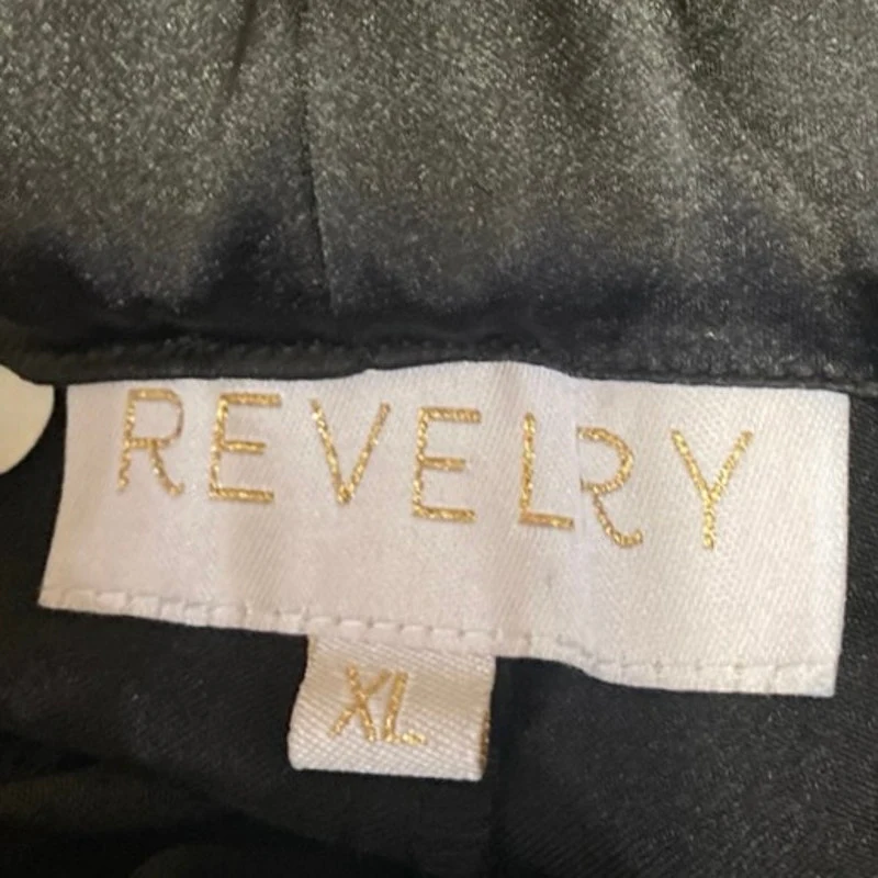 Revelry Black Satin Silk Short Sleeve Button Up Sleepwear Pajamas Pants Set L/XL - Image 7