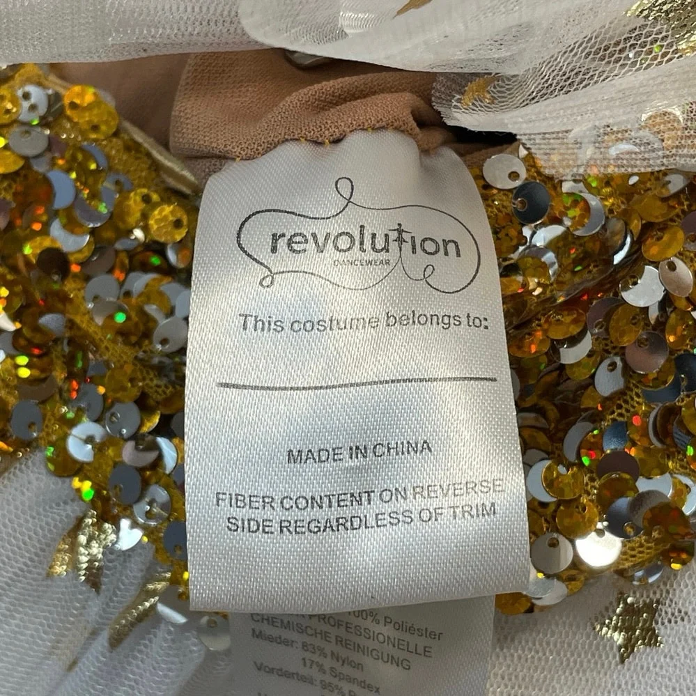 Revolution Swinging on a Star Kids' Gold Sequin Dance Costume Mini Flare Dress S - Image 3