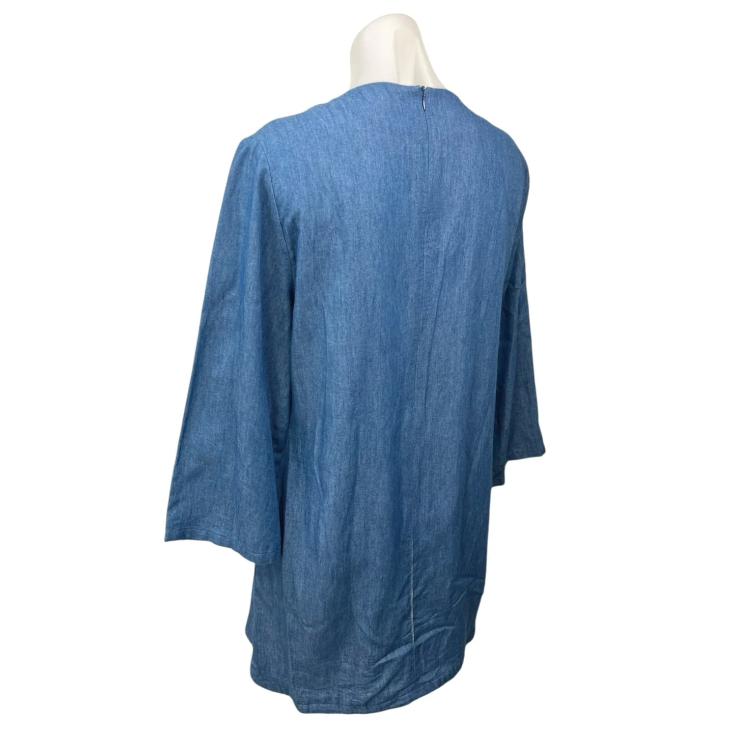 Revolve Endless Rose Blue White Embellished Bell Sleeve Boho Mini Shift Dress L - Image 2