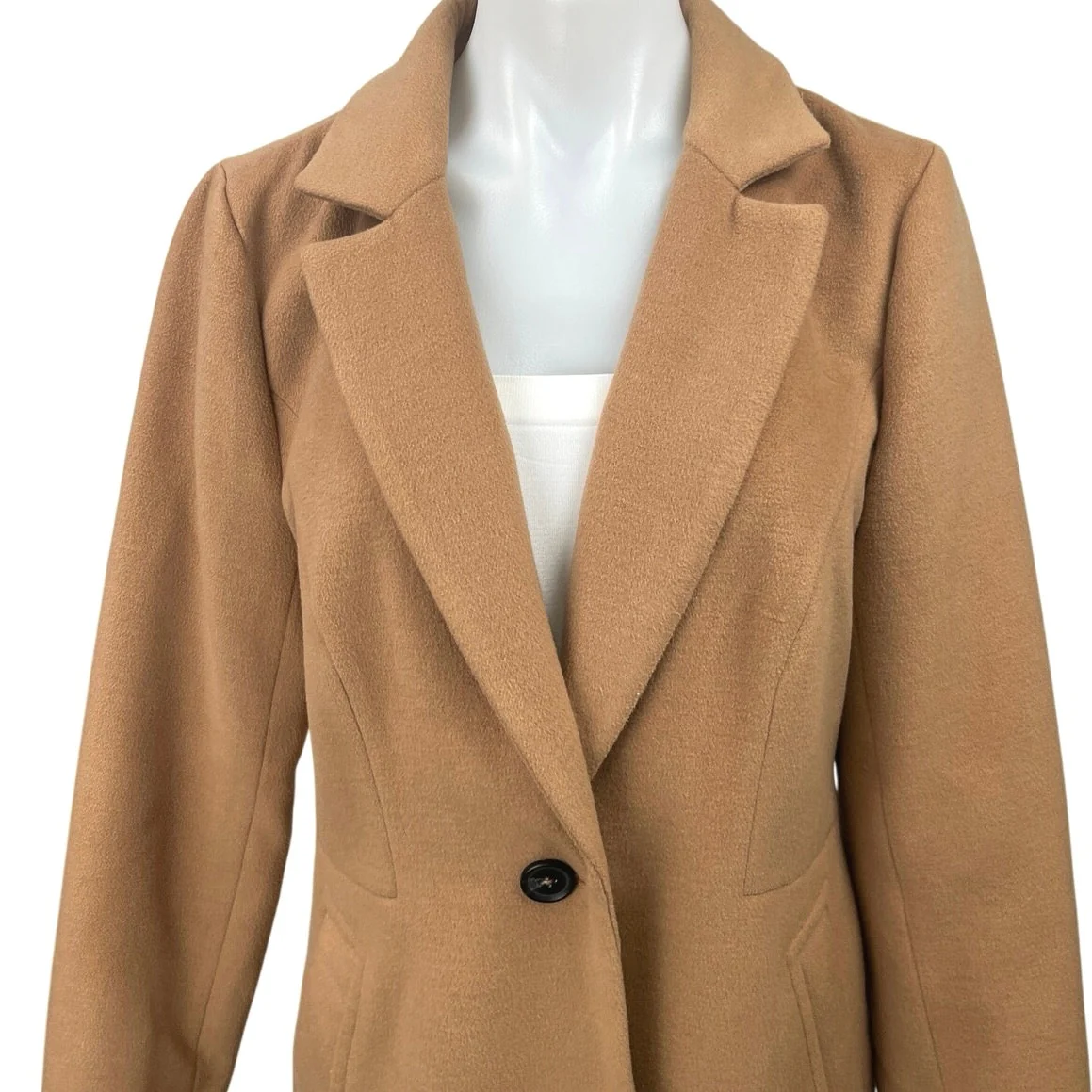 Revolve x Lover + Friends Storm Camel Tan One Button Long Over Coat Jacket Sz S - Image 4