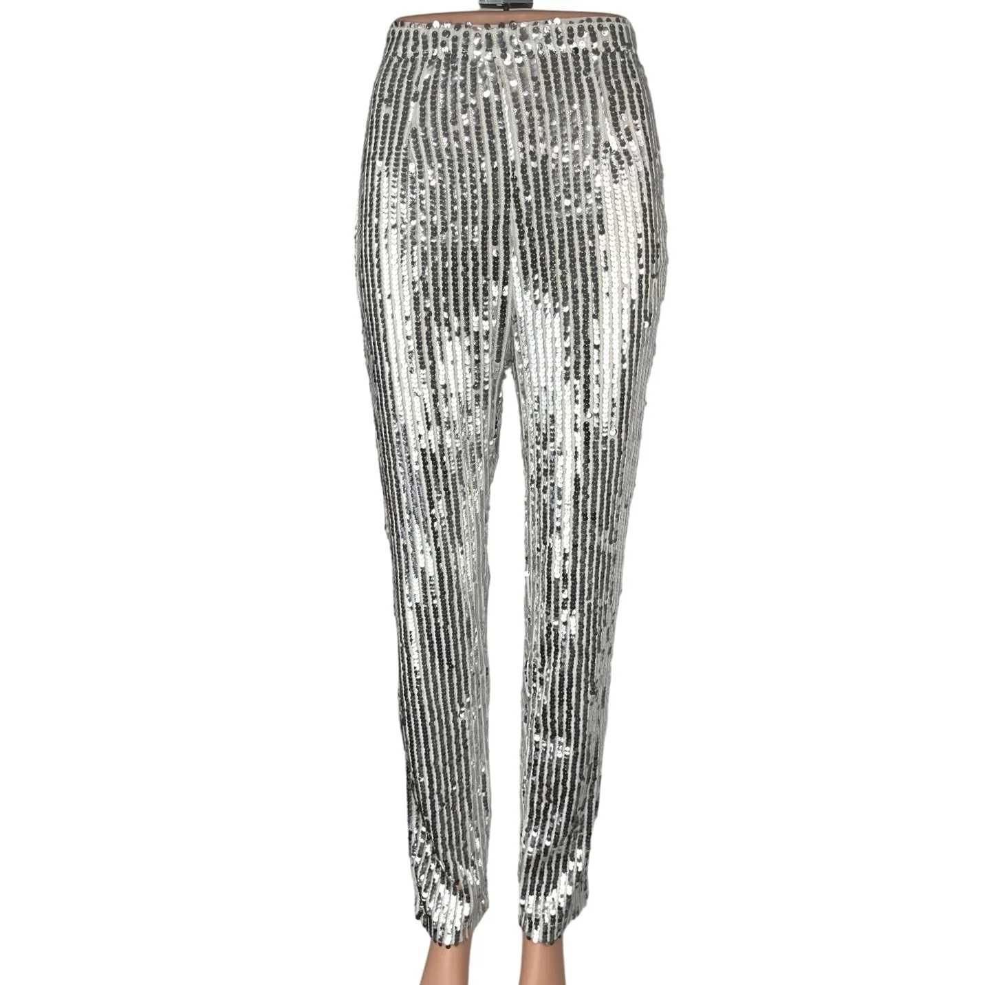 Revolve x Superdown Silver Metallic Sequin Riley High Waisted Party Pants Sz XS