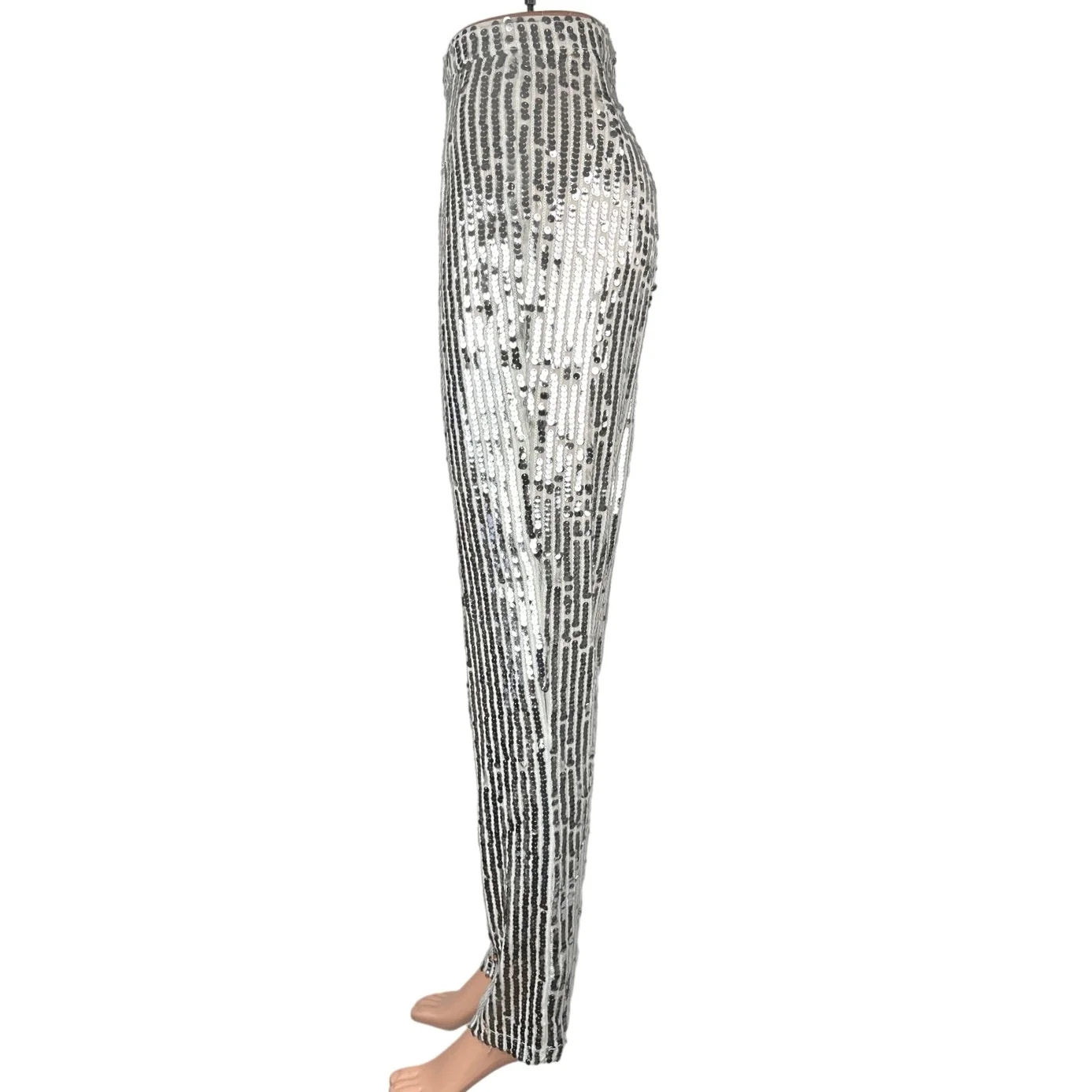 Revolve x Superdown Silver Metallic Sequin Riley High Waisted Party Pants Sz XS - Image 2