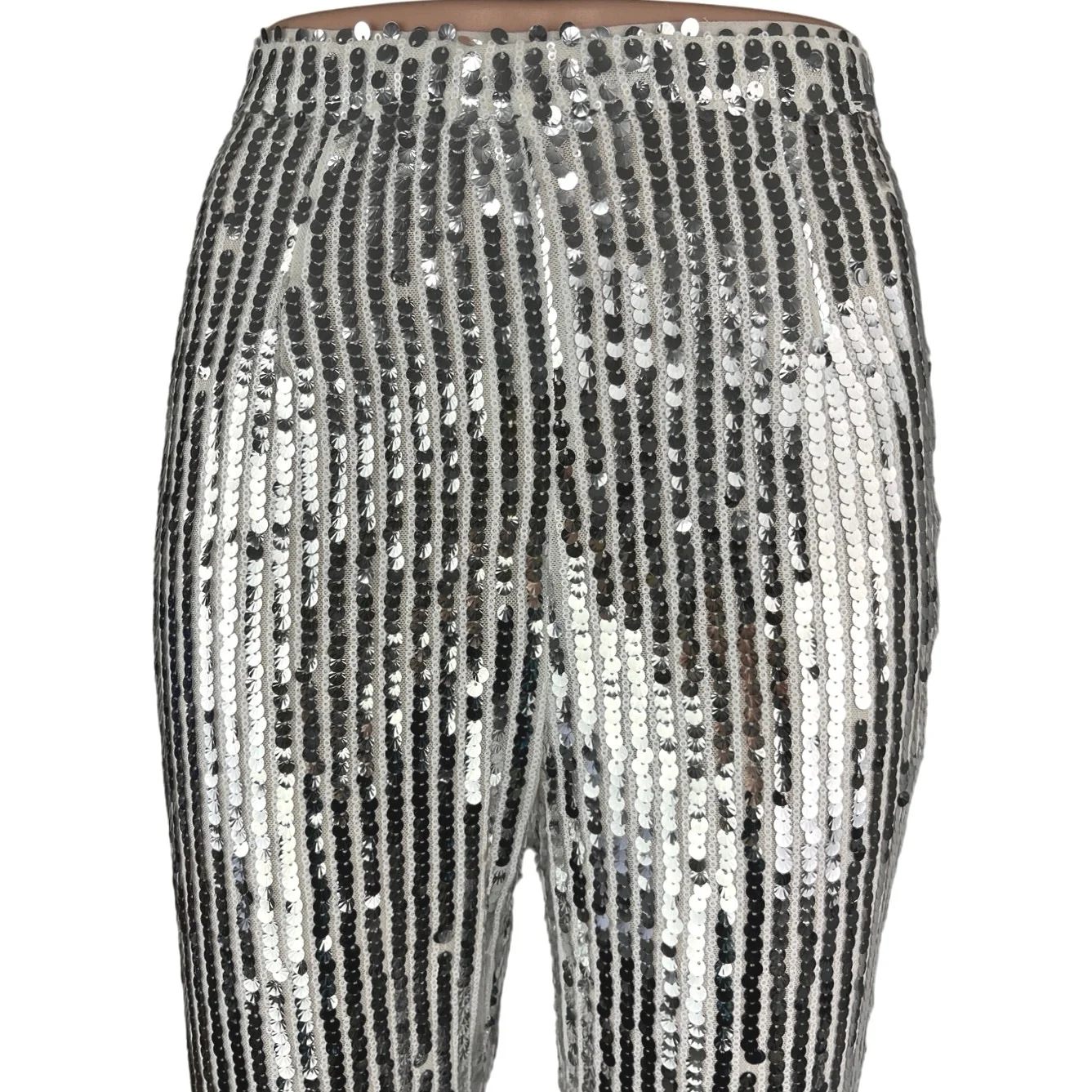Revolve x Superdown Silver Metallic Sequin Riley High Waisted Party Pants Sz XS - Image 4