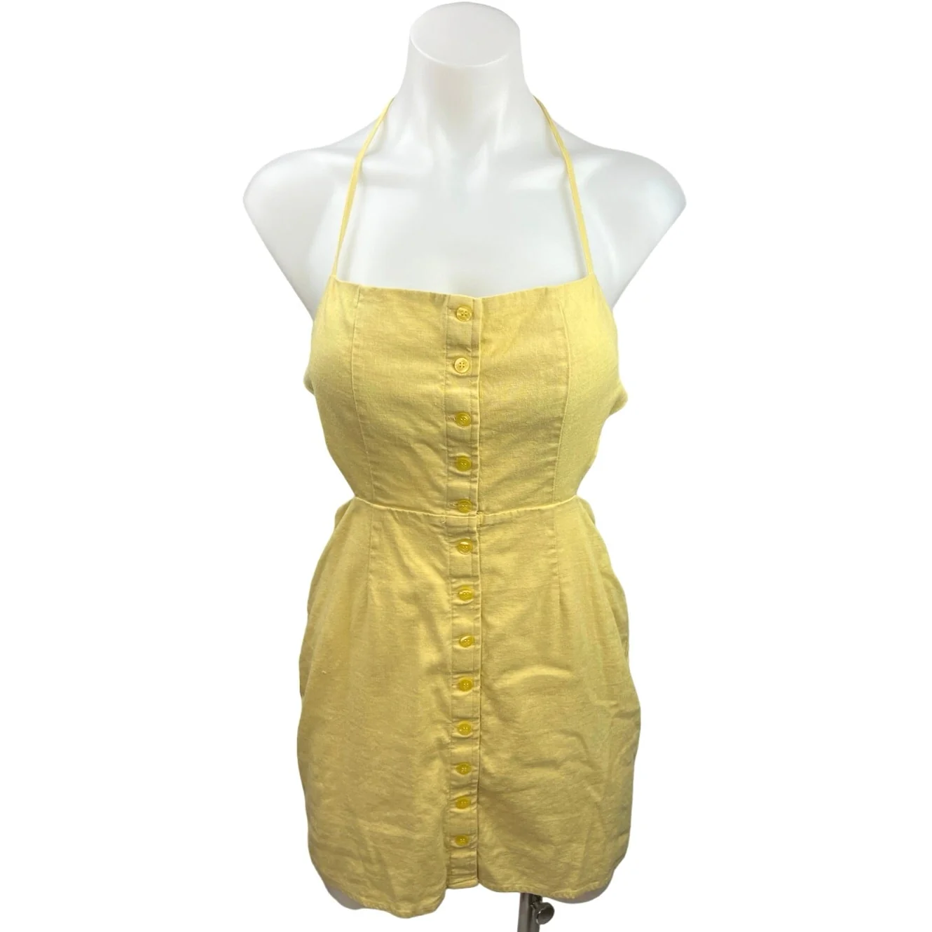 Revolve x Superdown Yellow Halter Button Up Open Back Mini Bodycon Dress Size S
