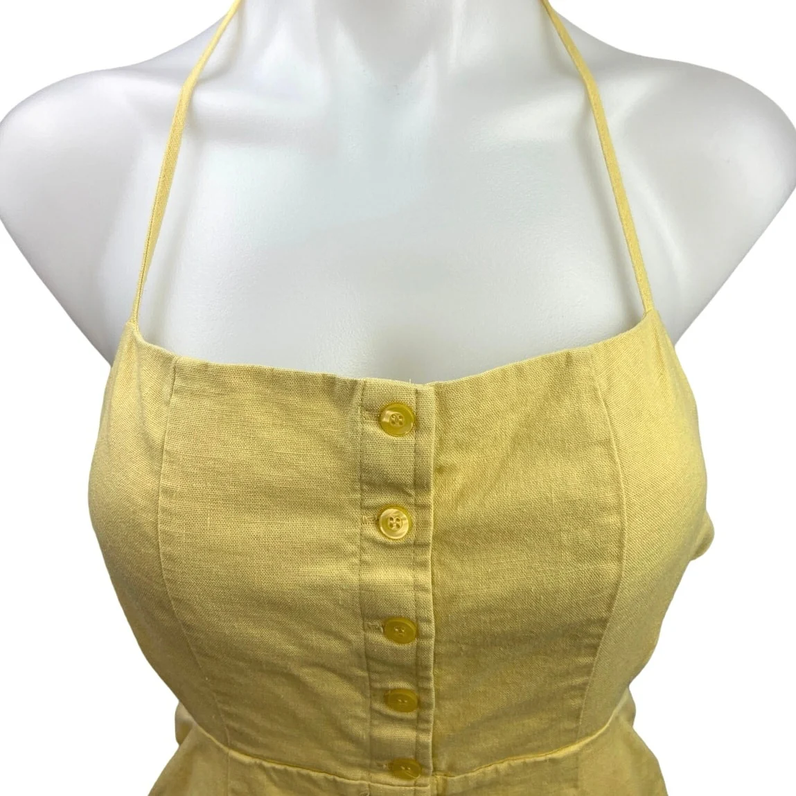 Revolve x Superdown Yellow Halter Button Up Open Back Mini Bodycon Dress Size S - Image 3