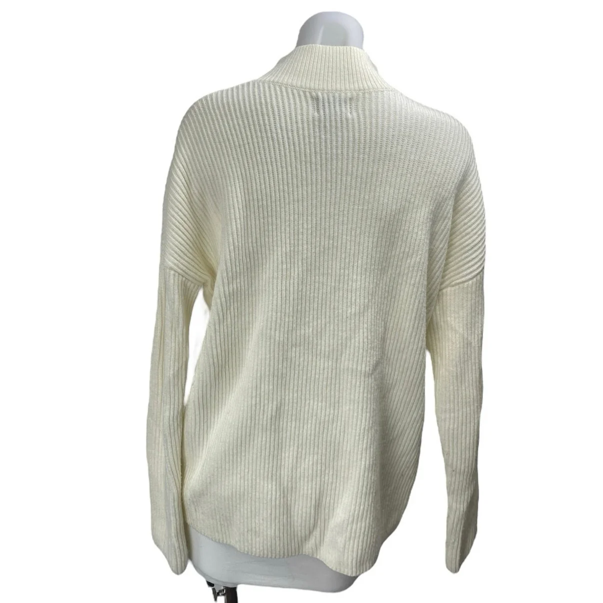 Rhythm. Classics Women's White Wool Rib Knit Mock Neck Long Sleeve Sweater Top S - Image 2