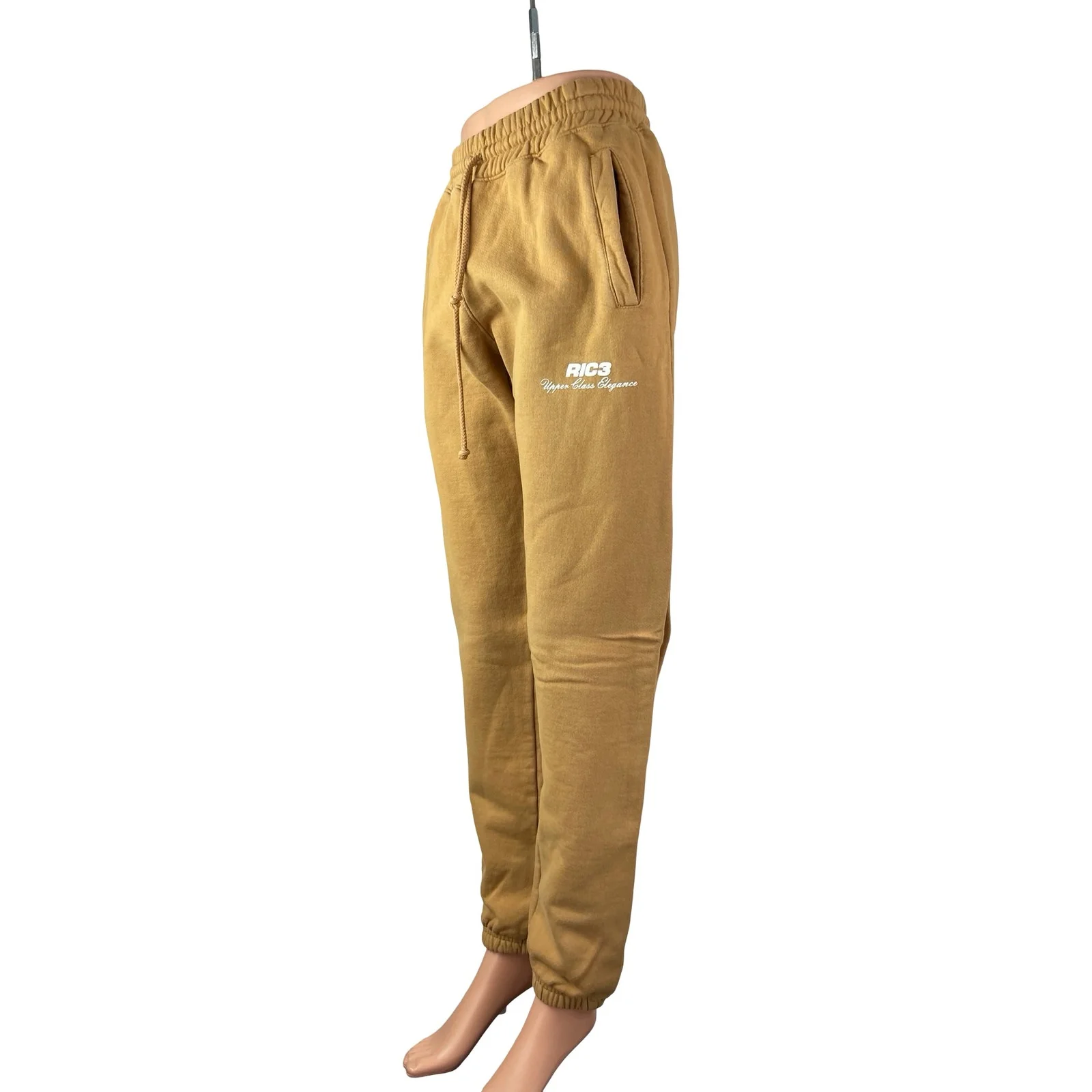 RIC3 Women's Tan High Waisted Fleece Lined Tapered Jogger Sweat Pants Size S - Image 2