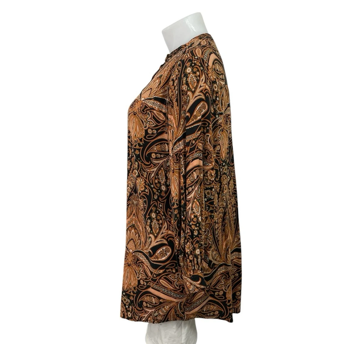 Richard Allen X H&M Women Black Brown Paisley Long Sleeve Button Tunic Blouse 14 - Image 2