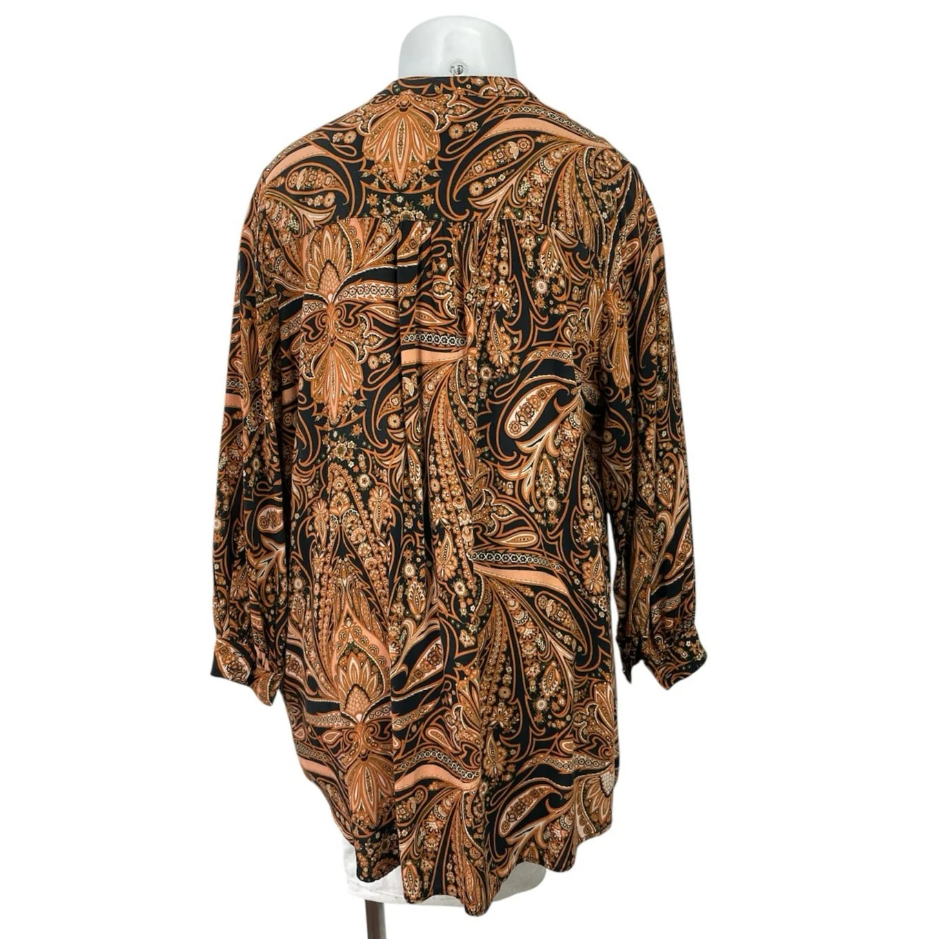 Richard Allen X H&M Women Black Brown Paisley Long Sleeve Button Tunic Blouse 14 - Image 3
