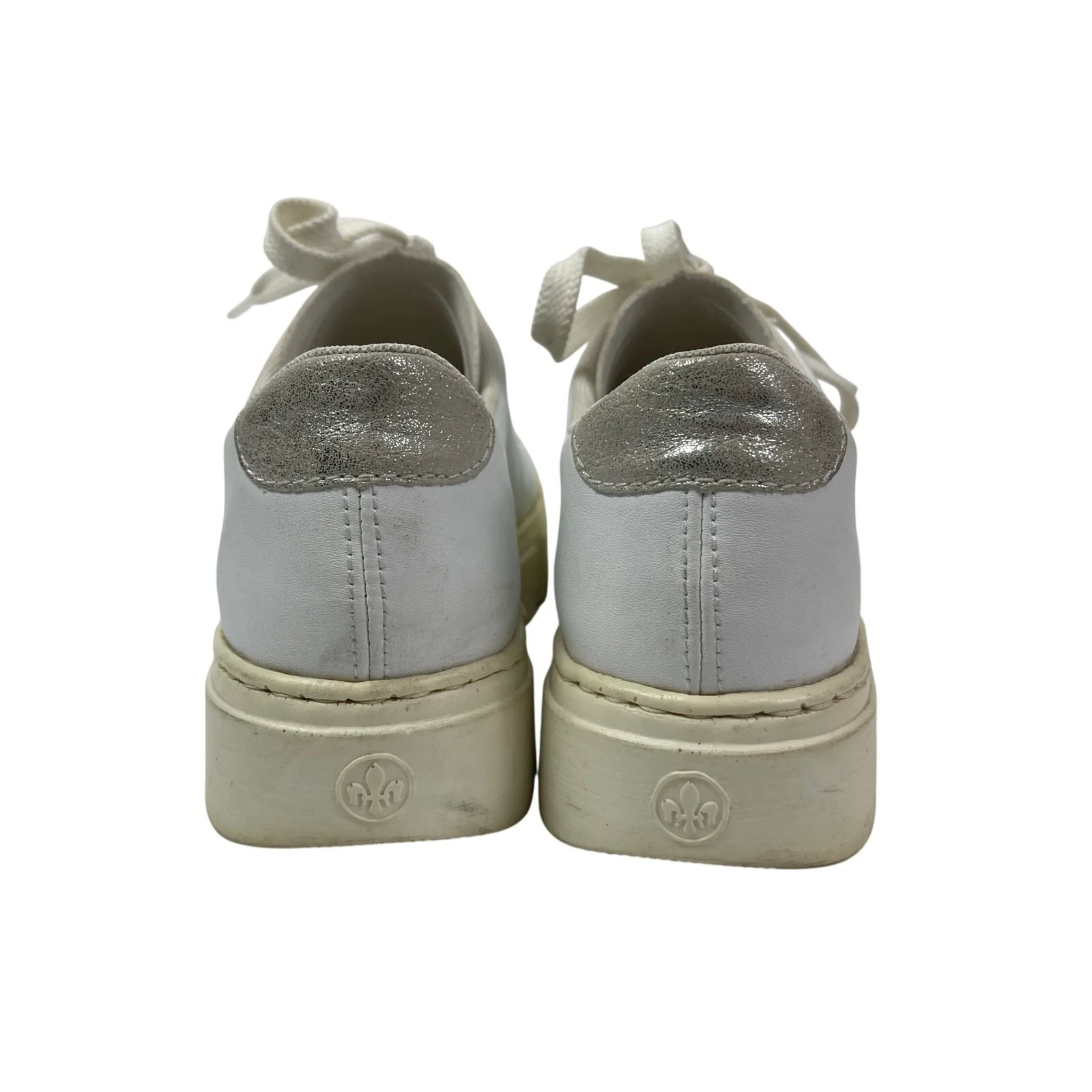 Rieker White Leather Low Top Lace up Round Toe Athletic Sneakers Shoes Size 7.5 - Image 3