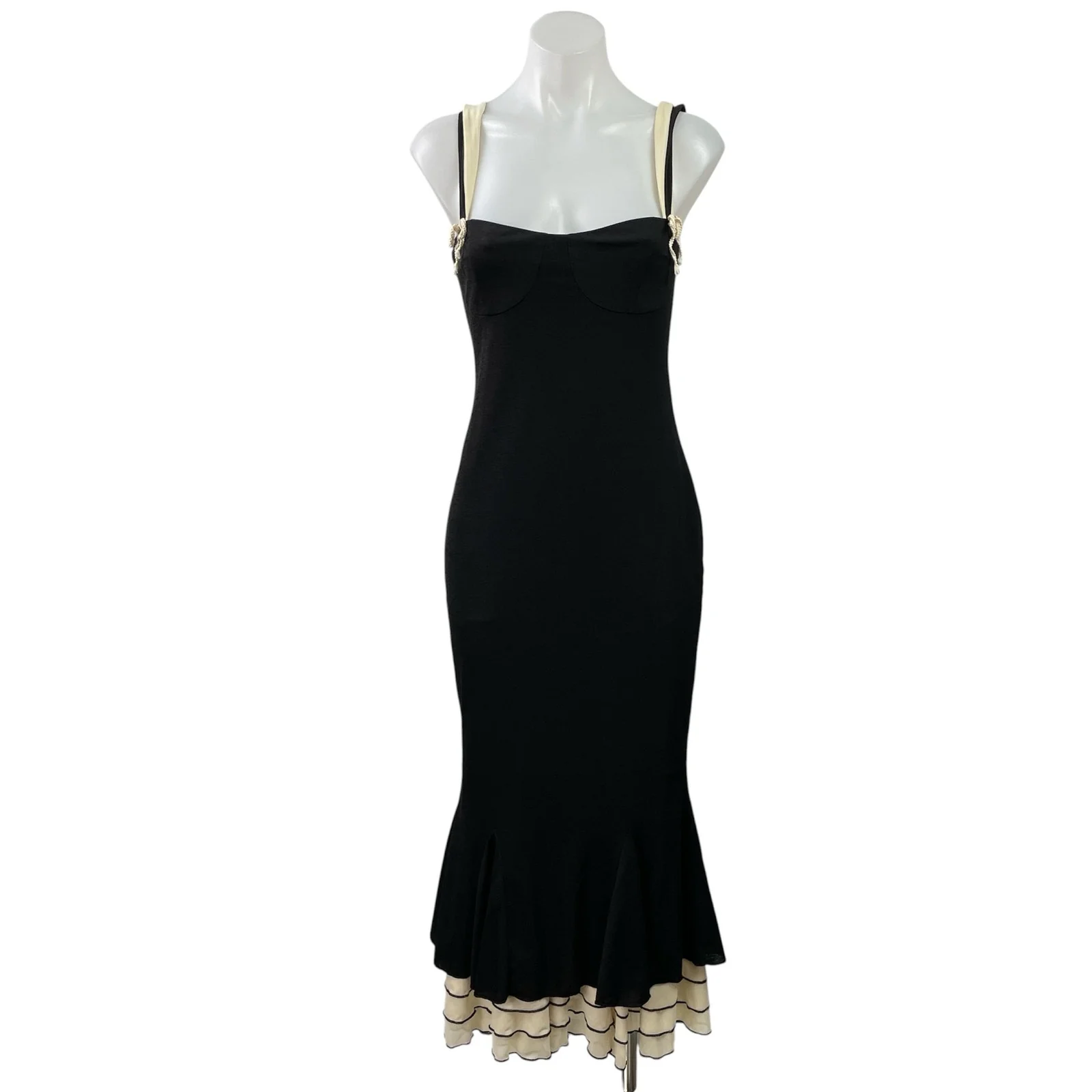 Rihoas Black Sleeveless Cami Ruffle Bustier Mermaid Bodycon Maxi Dress Size S