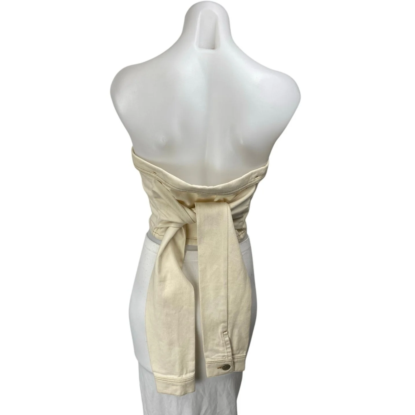River Island Cream Jeweled Rhinestone Button Denim Corset Bandeau Crop Top Sz 10 - Image 2