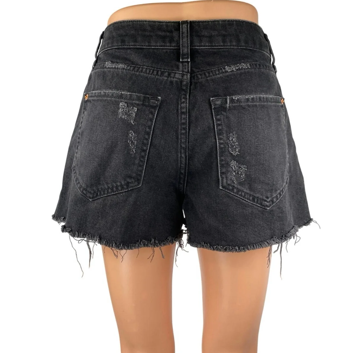 River Island Women's Black High Waist Frayed Raw Hem Cutoff Denim Jeans Shorts 8 - Image 3