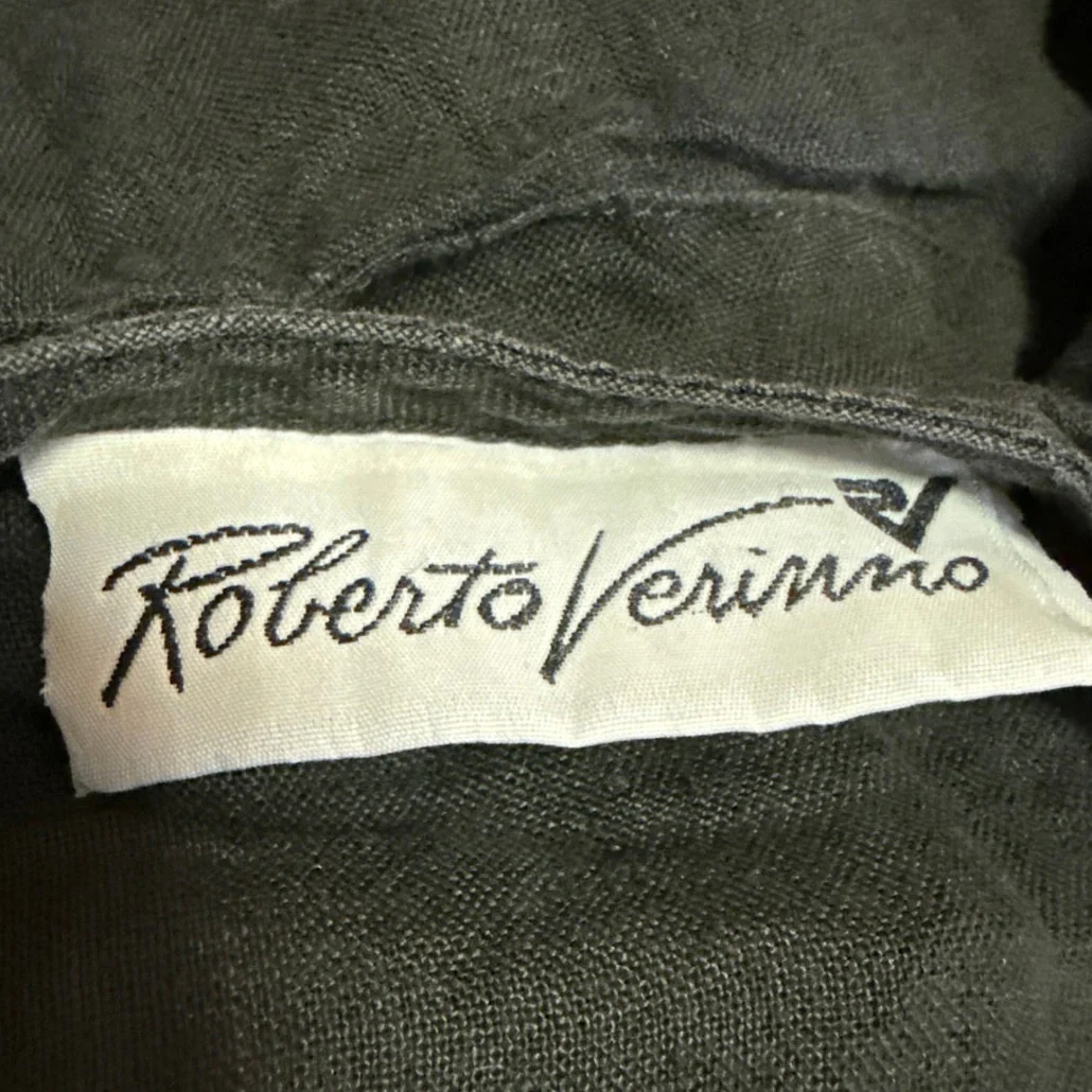 Roberto Verino 100% Linen Black Short Sleeve Button Down Shirt Blouse Top Sz 12 - Image 3
