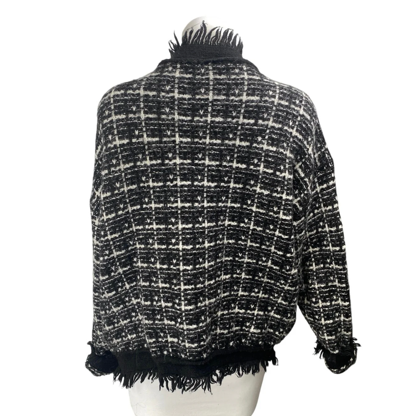 Robertson + Rodeo Women's Black Wool Tweed Fringe Knit Cardigan Sweater Top M/L - Image 2