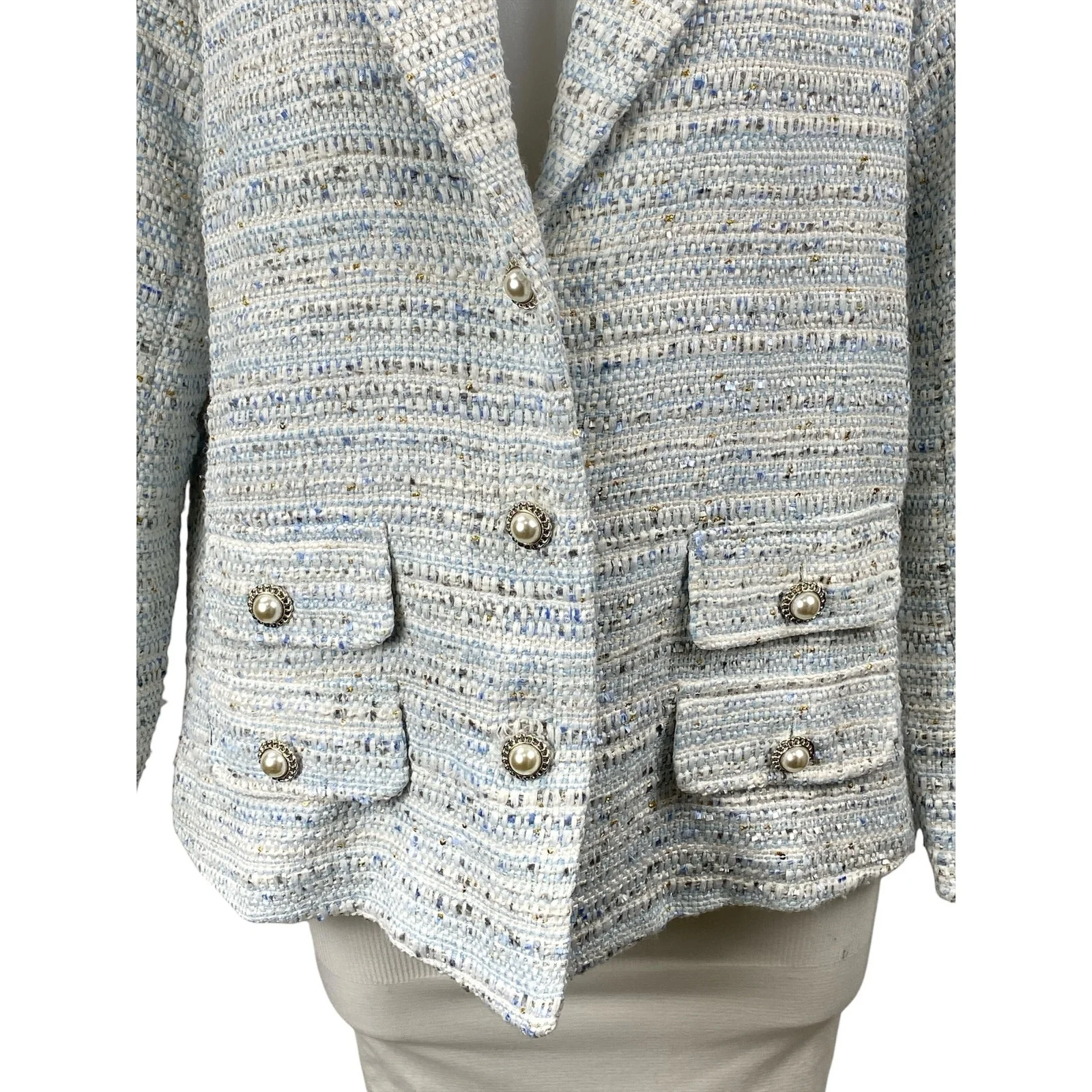 Robertson & Rodeo Wool Sequin Tweed Notched Collar Long Sleeve Blazer Jacket M - Image 2