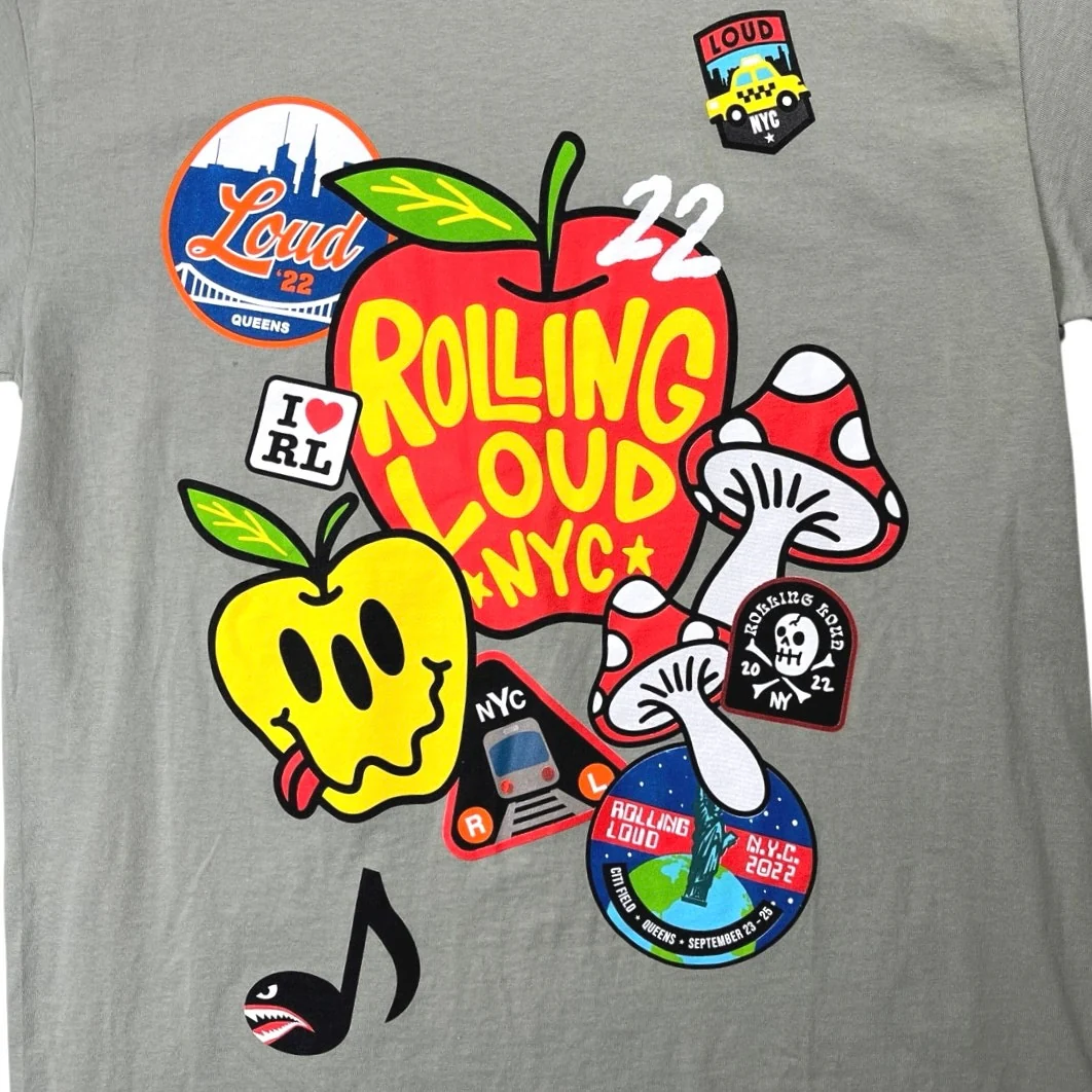 Rolling Loud Gray Patch Works NYC 22 Short Sleeve Graphic Tee T-Shirt Top Size L - Image 3