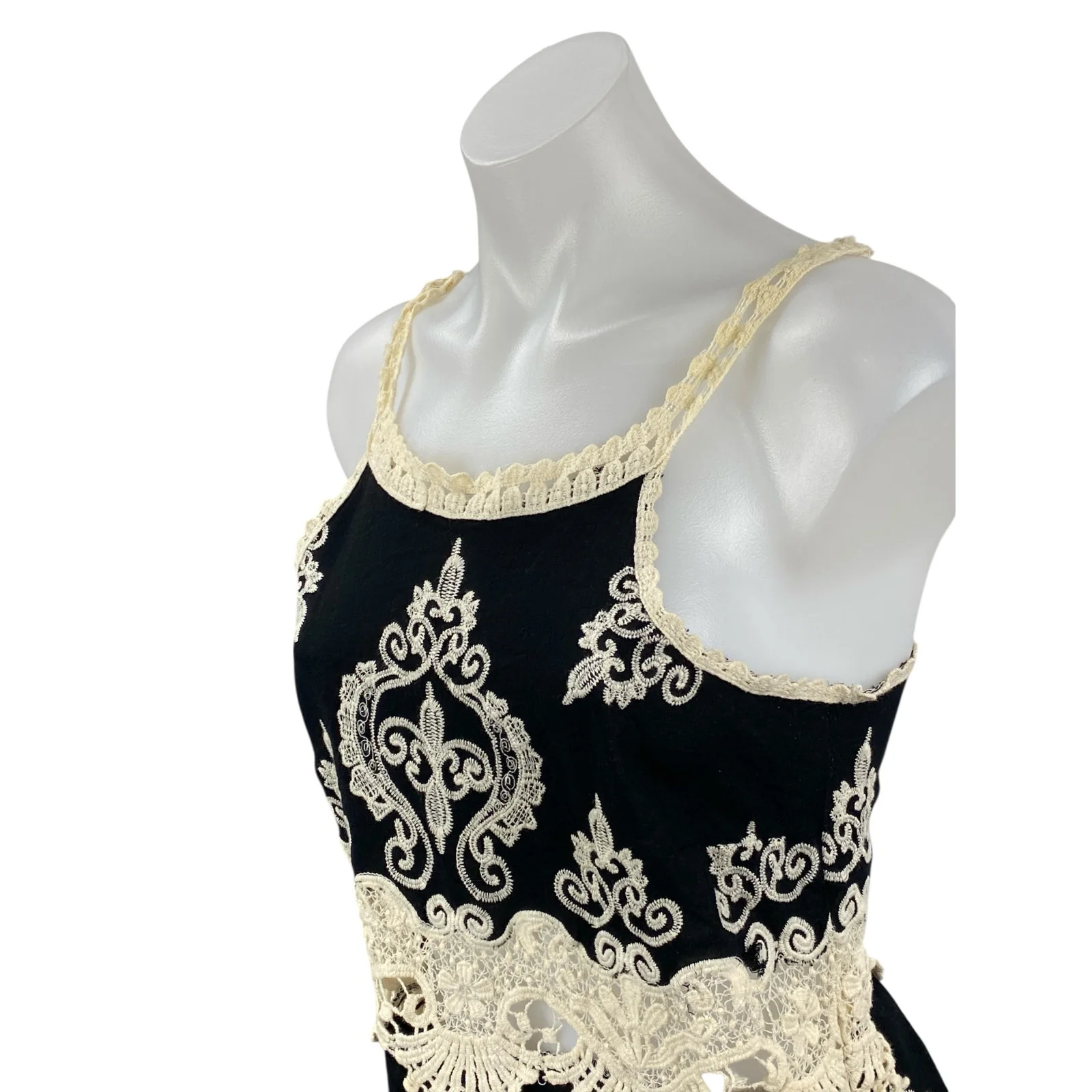 Romeo + Juliet Women's Black Cream Floral Lace Sleeveless Blouse Tank Top Size M - Image 2