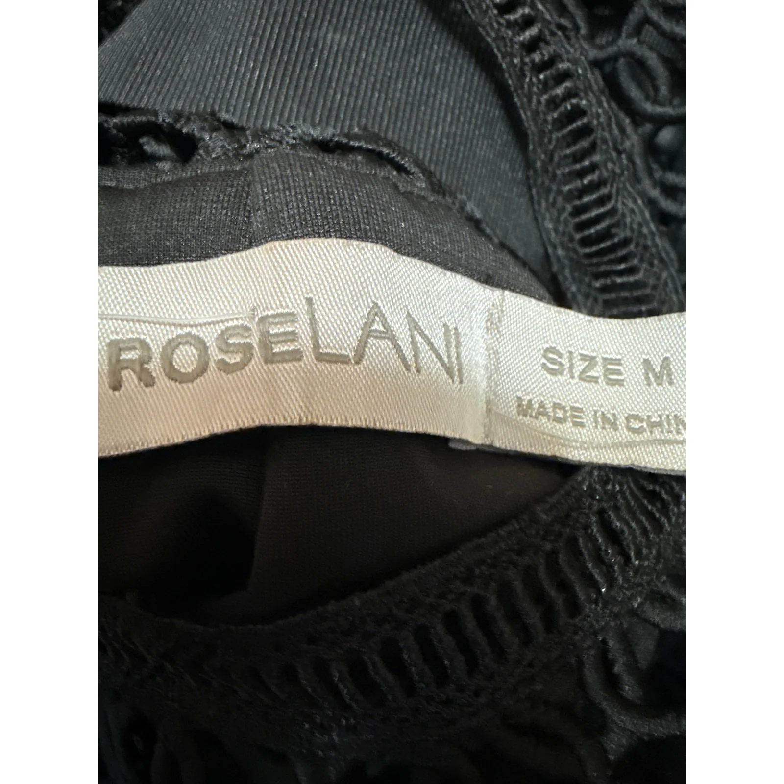RoseLani Black Cutout Lace Overlay High Neck Short Sleeve Midi A-Line Dress Sz M - Image 4