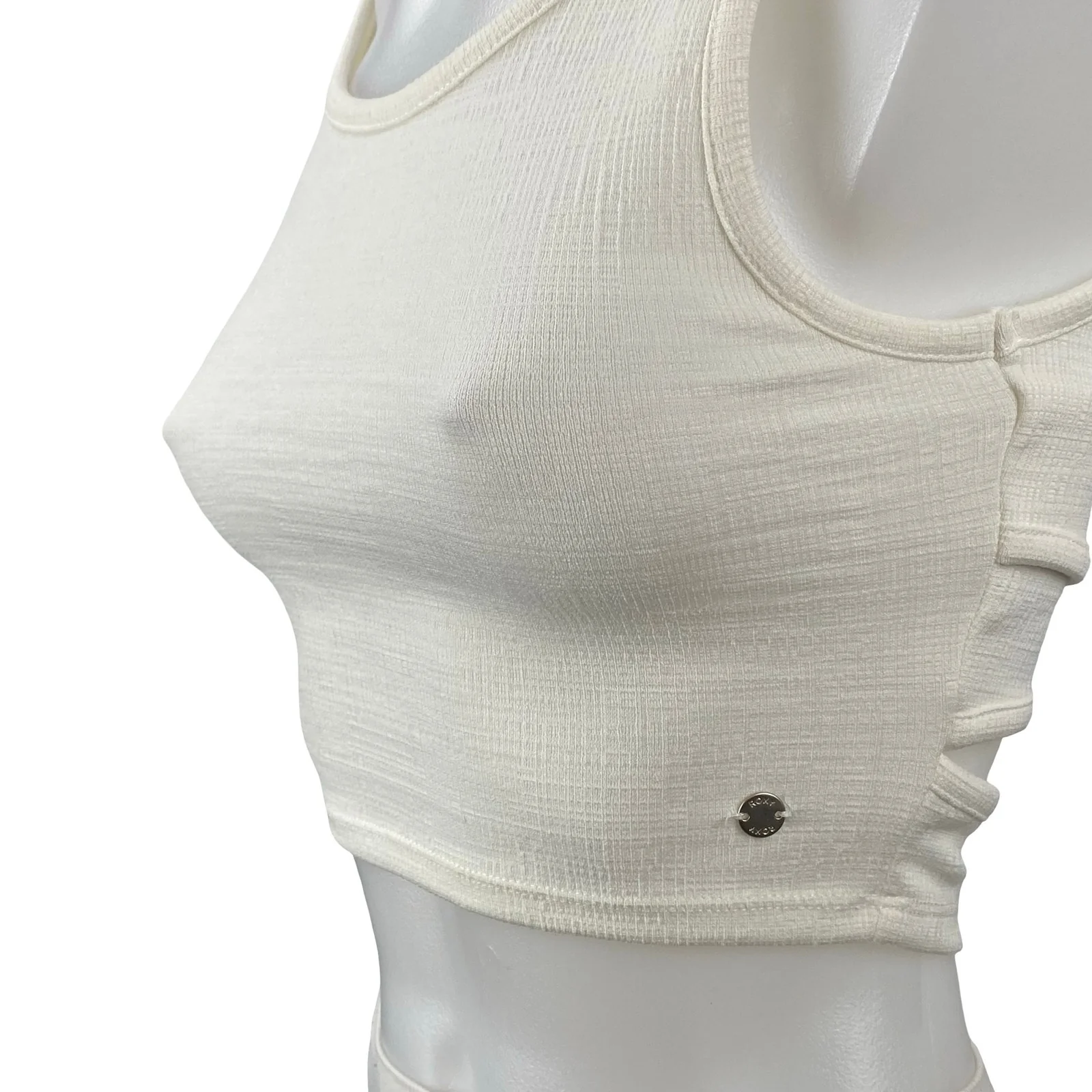 Roxy Women's Cream Sleeveless Textured Yoga Workout Athletic Crop Top Size XS - Image 3