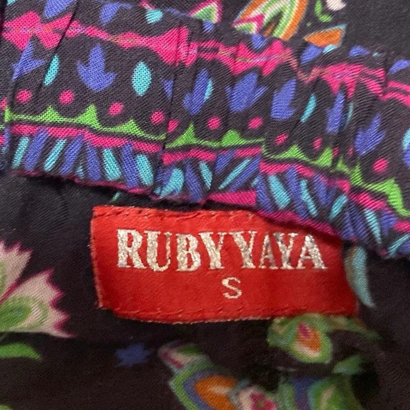 Ruby Yaya Black Multicolor Floral High Waisted Wide Leg Trousers Pants Size S - Image 4
