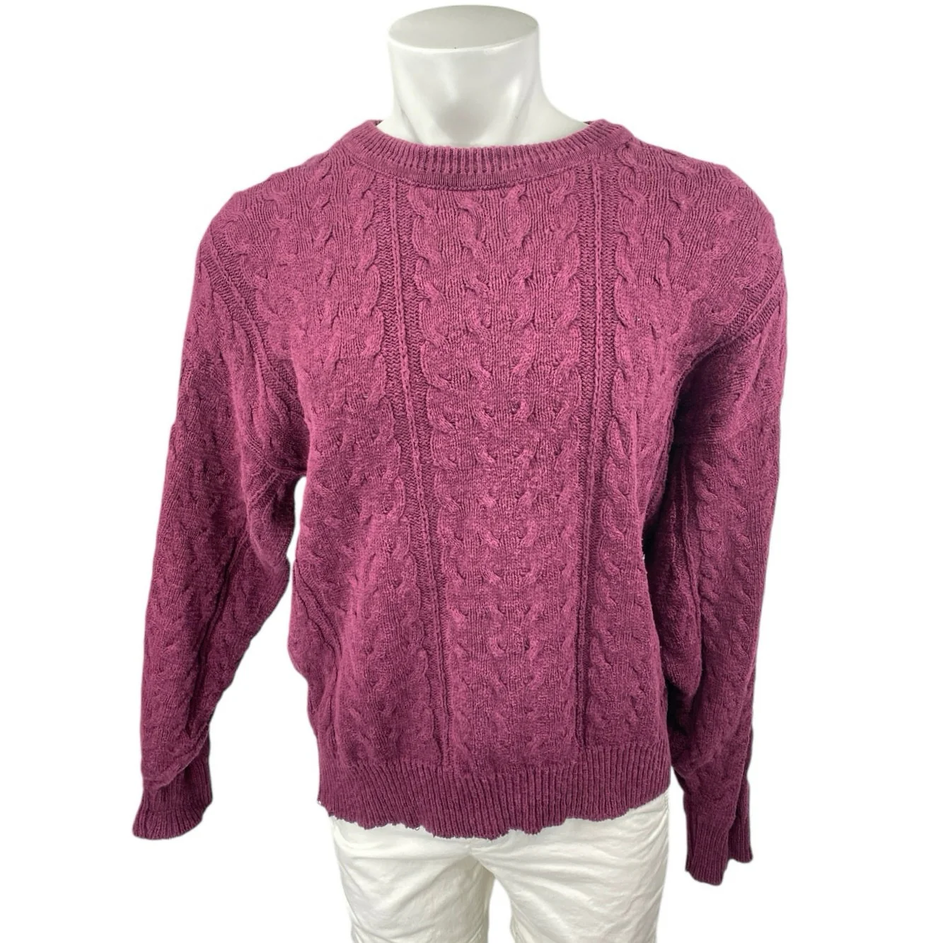 Ruff Hewn Men's Purple Maroon Cable Knit Long Sleeve Crew Neck Sweater Top Sz L